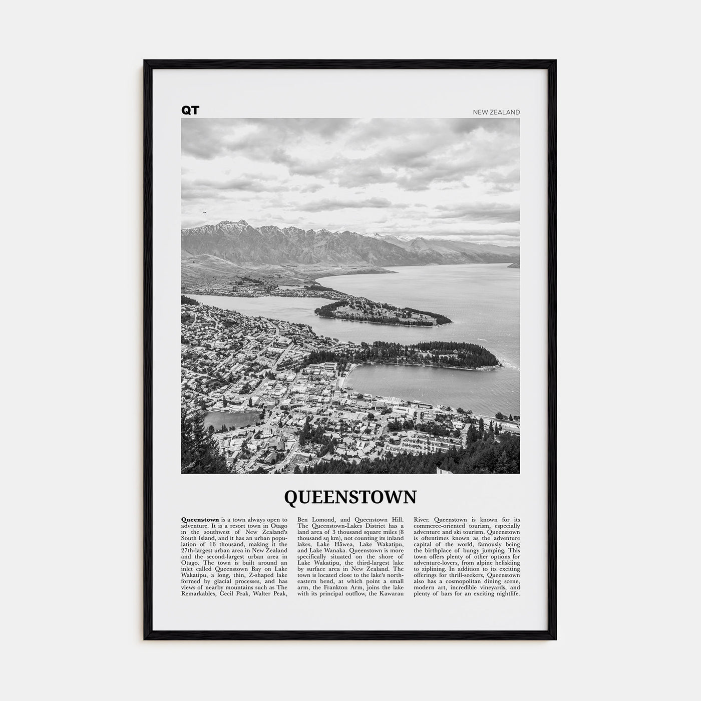 Queenstown Travel B&W Poster