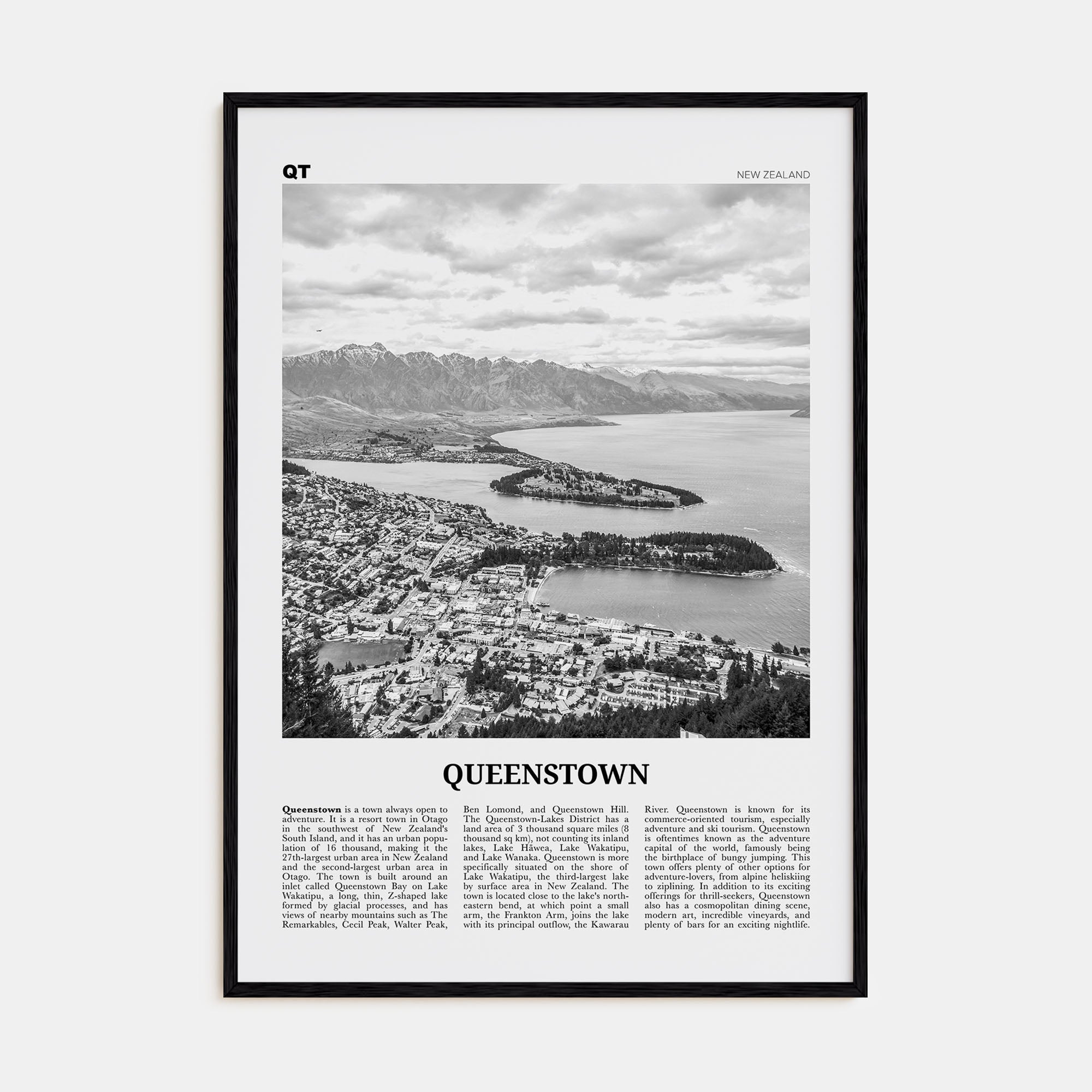 Queenstown Travel B&W Poster