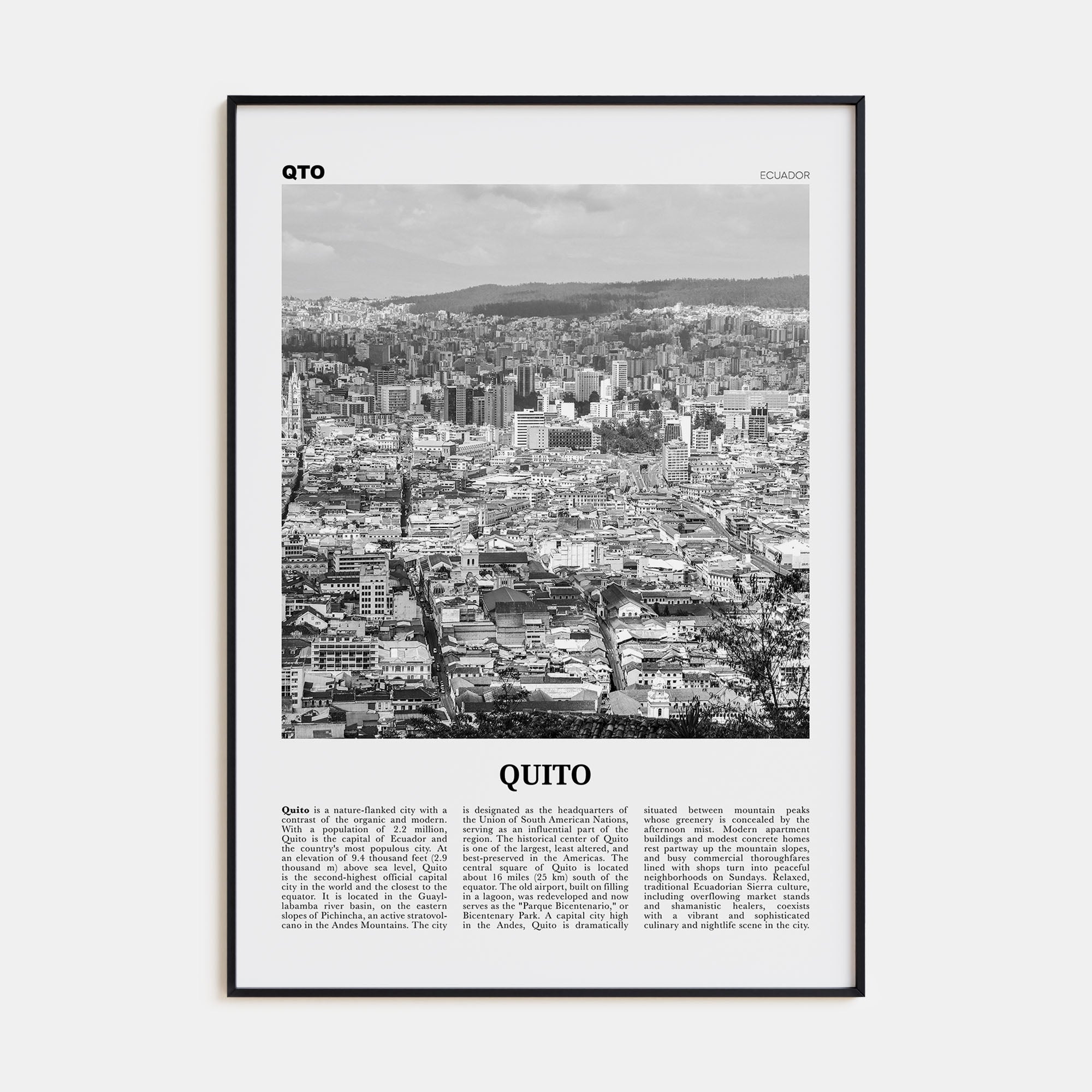 Quito Travel B&W Poster