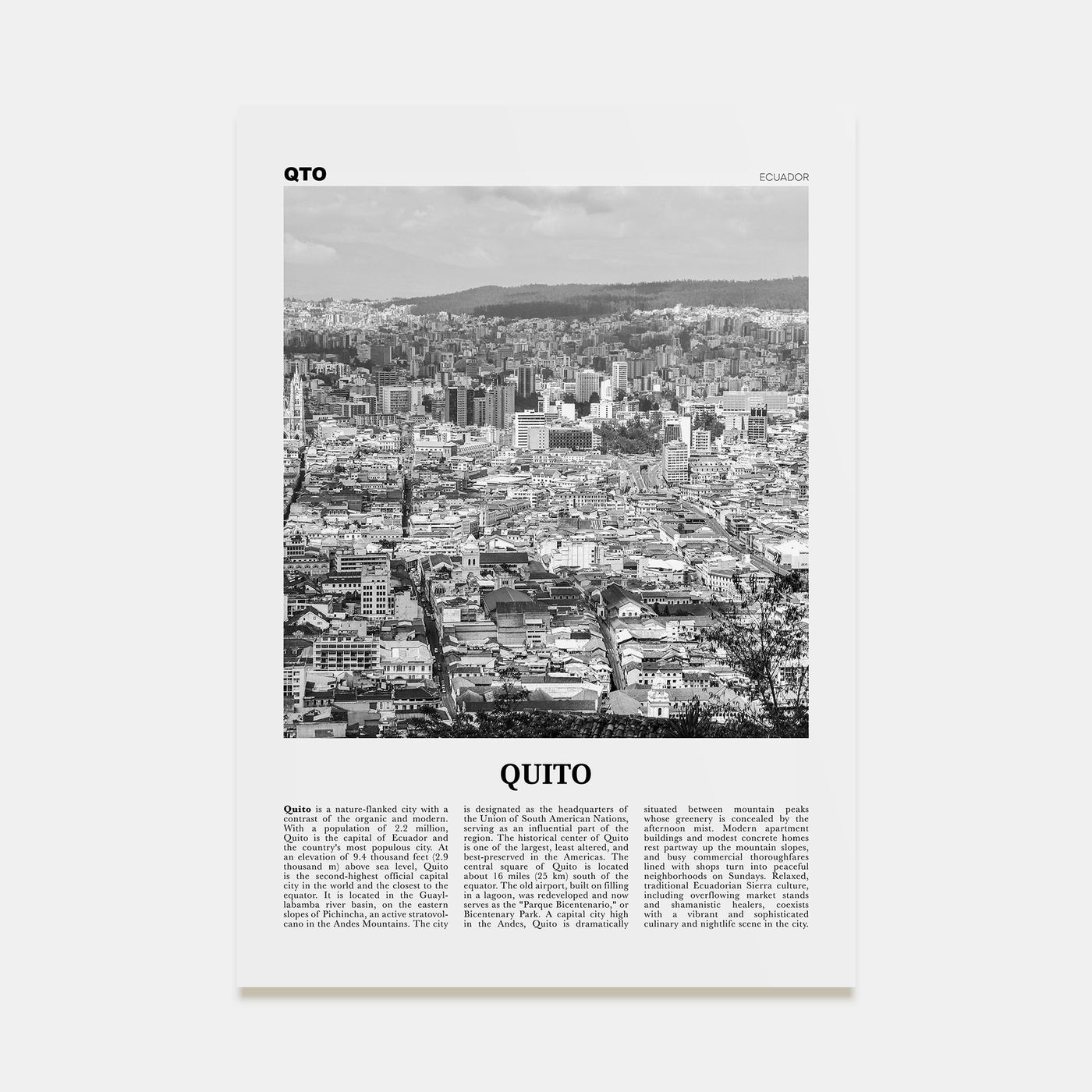 Quito Travel B&W Poster