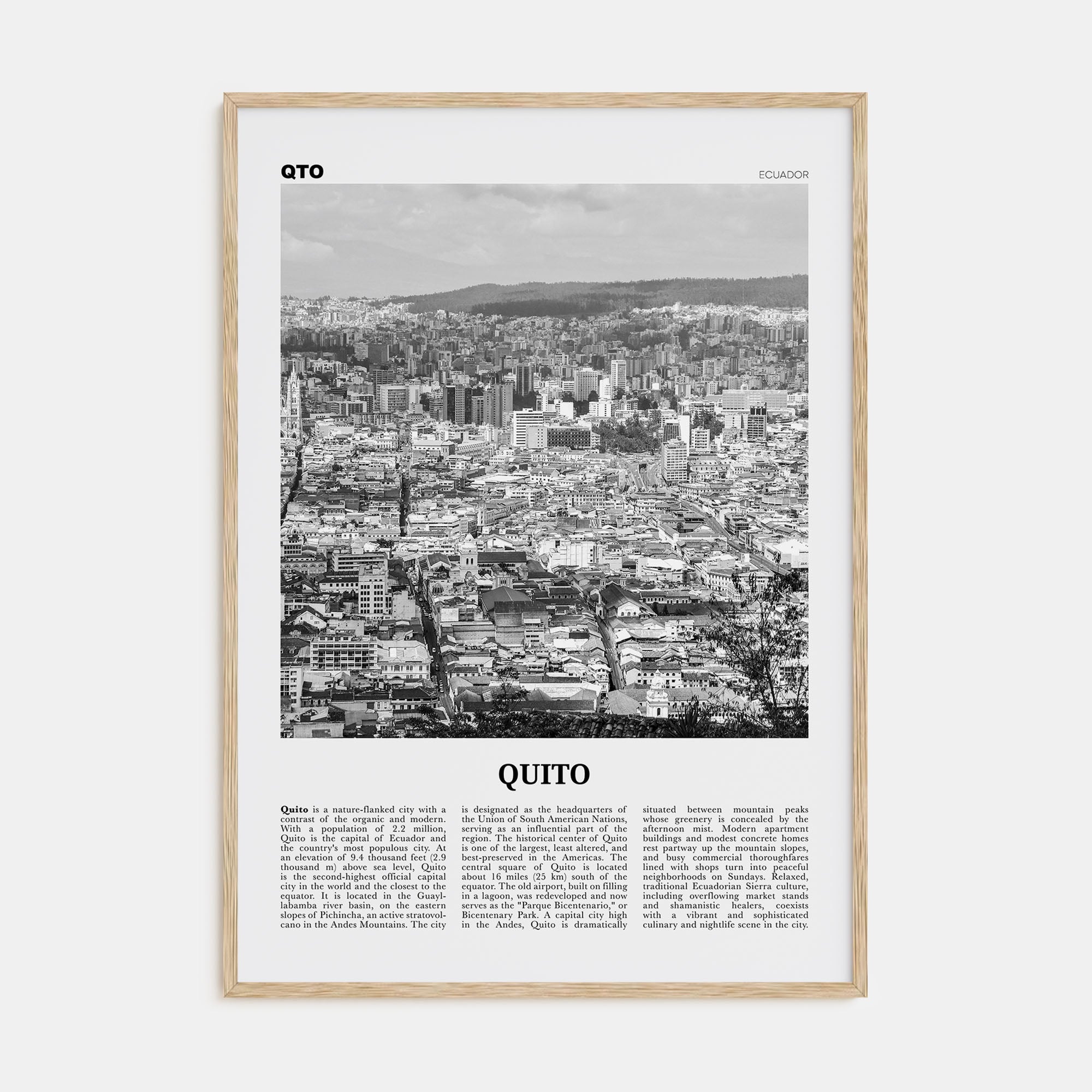 Quito Travel B&W Poster
