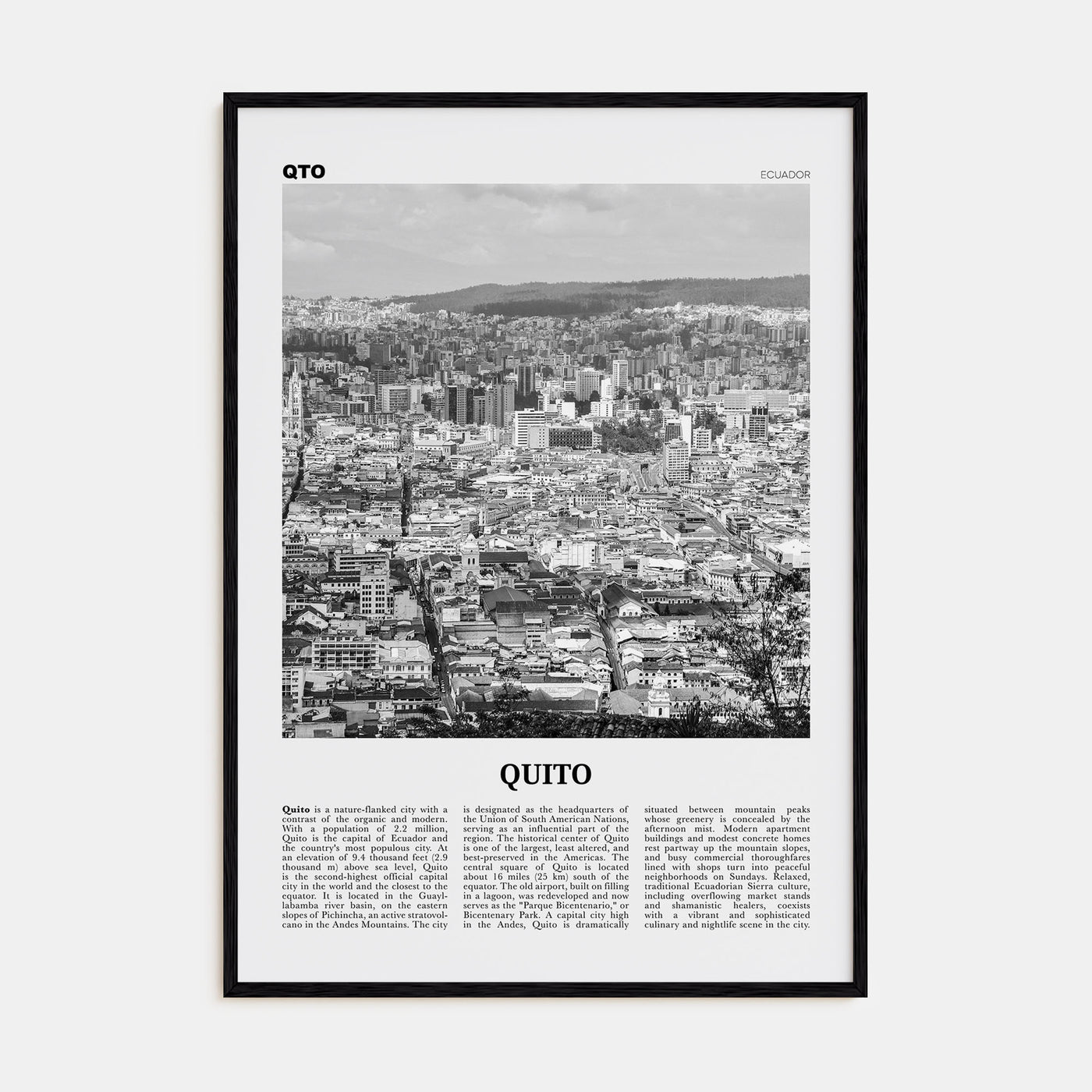 Quito Travel B&W Poster