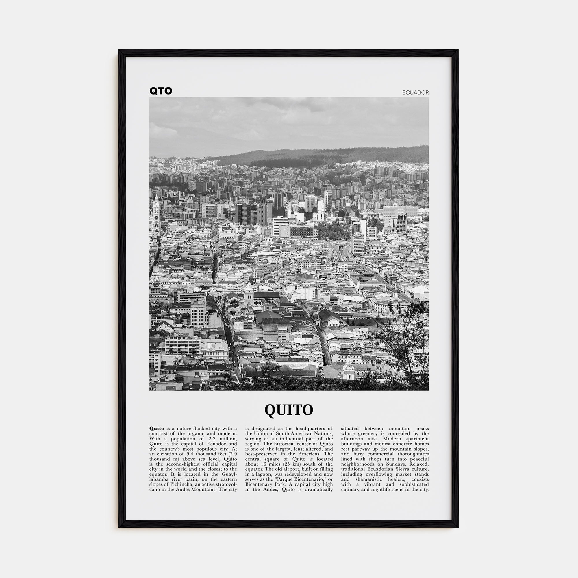 Quito Travel B&W Poster