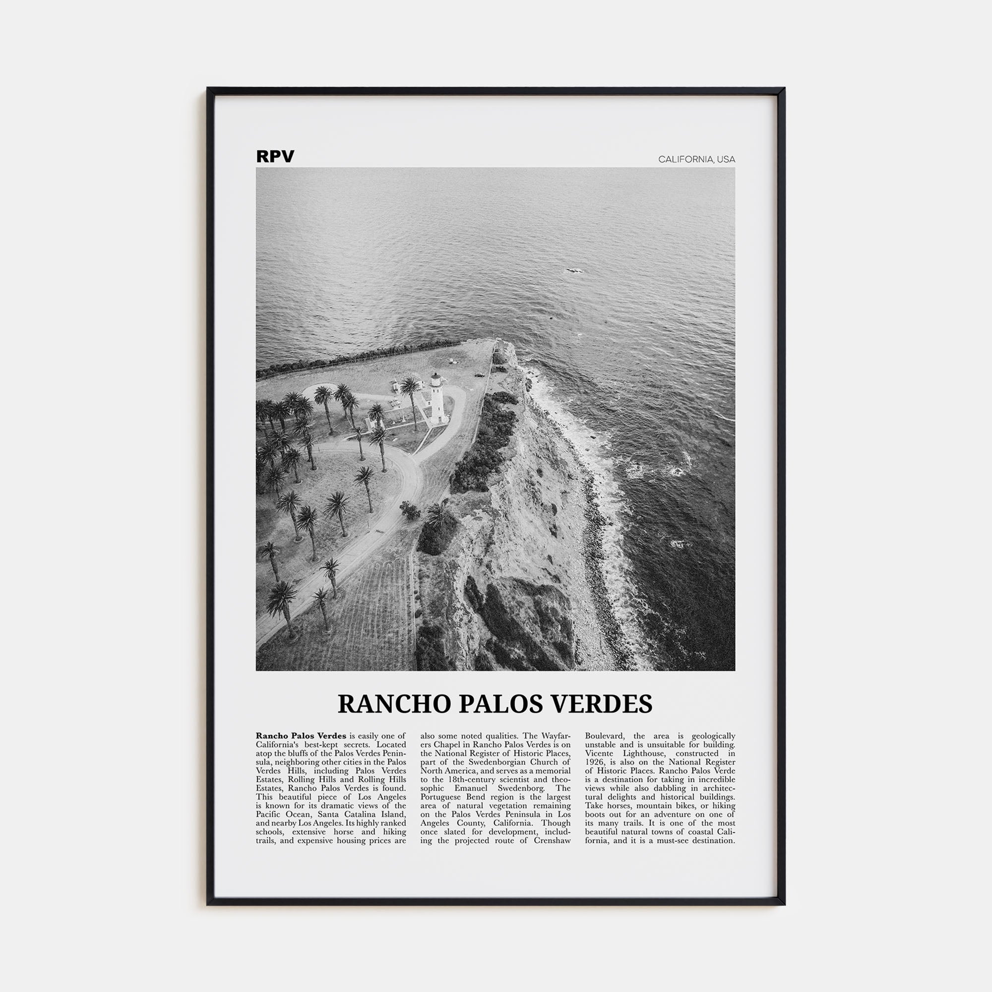 Rancho Palos Verdes Travel B&W Poster