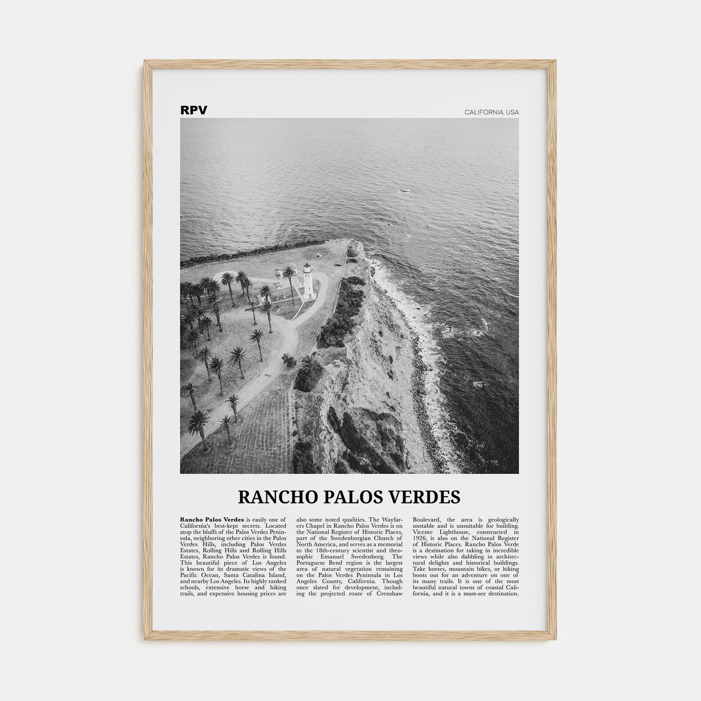 Rancho Palos Verdes Travel B&W Poster