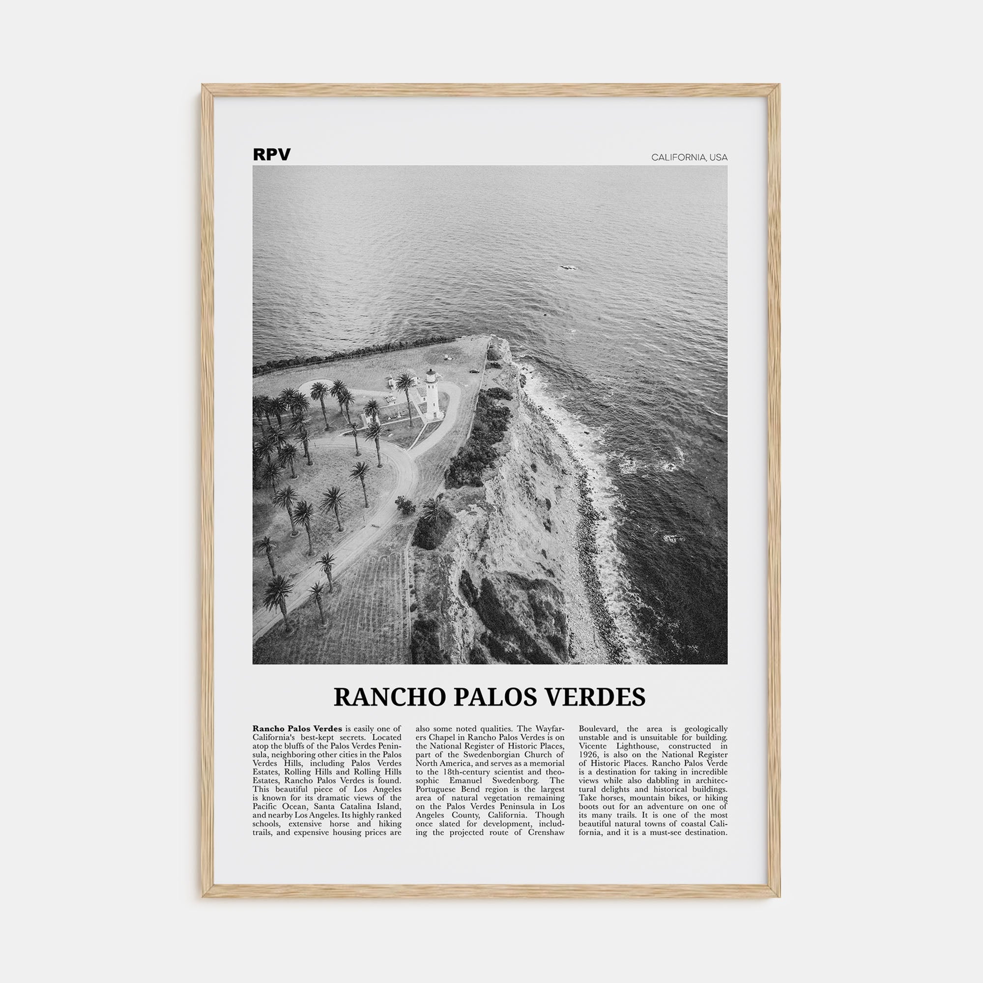 Rancho Palos Verdes Travel B&W Poster