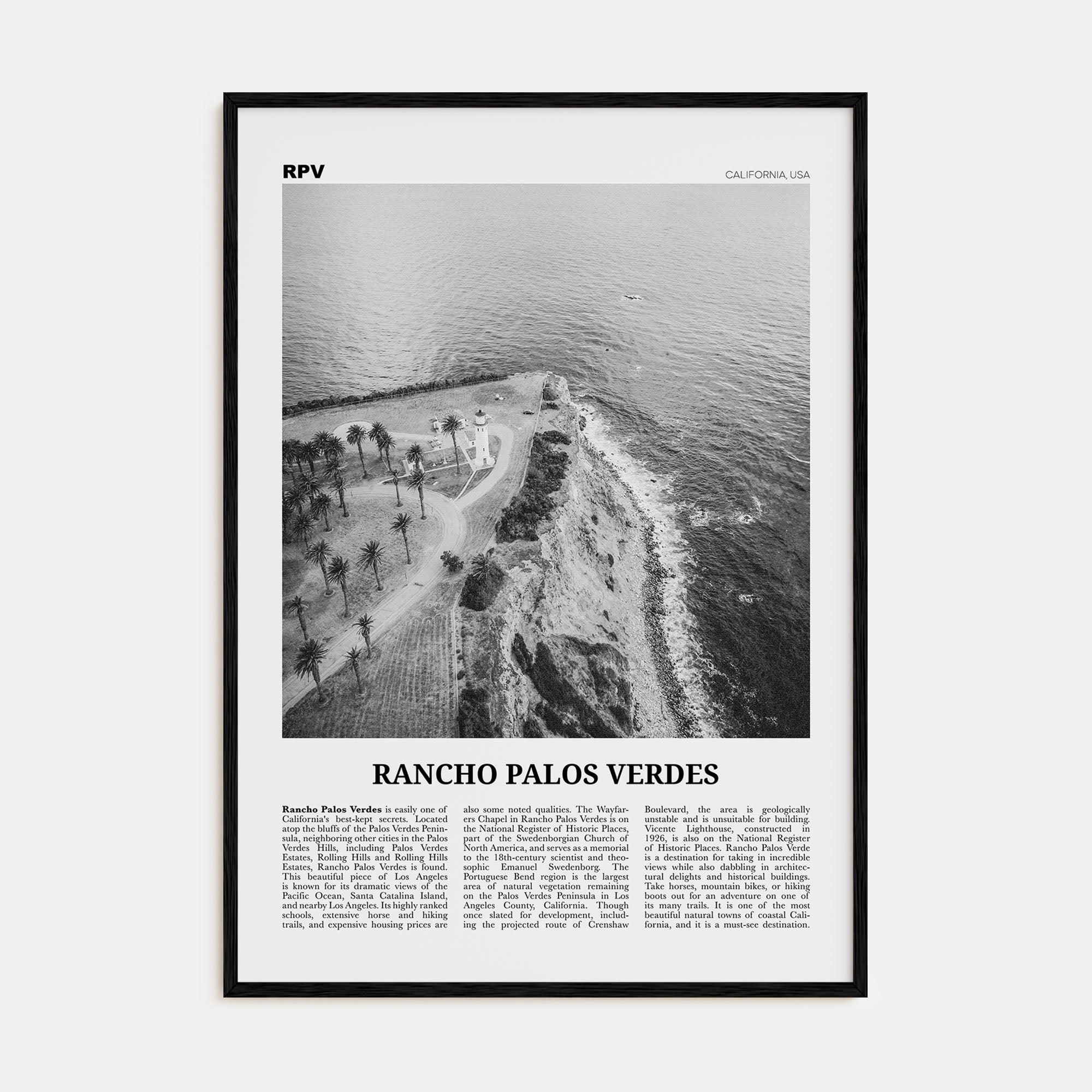 Rancho Palos Verdes Travel B&W Poster