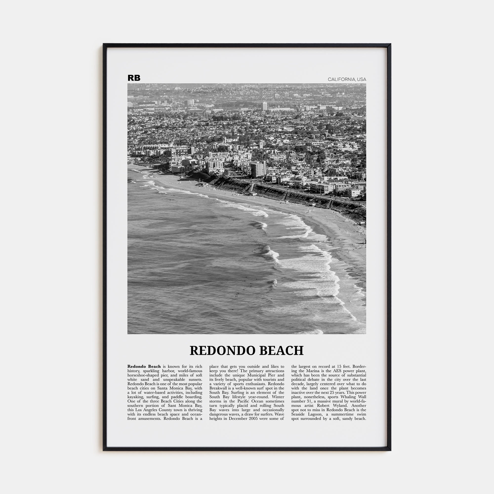 Redondo Beach Travel B&W Poster