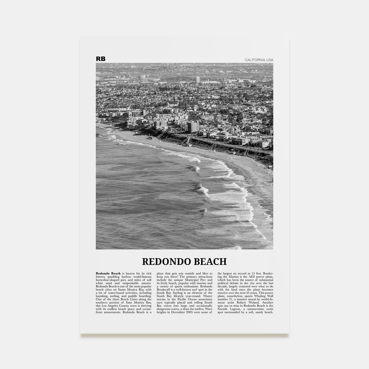 Redondo Beach Travel B&W Poster