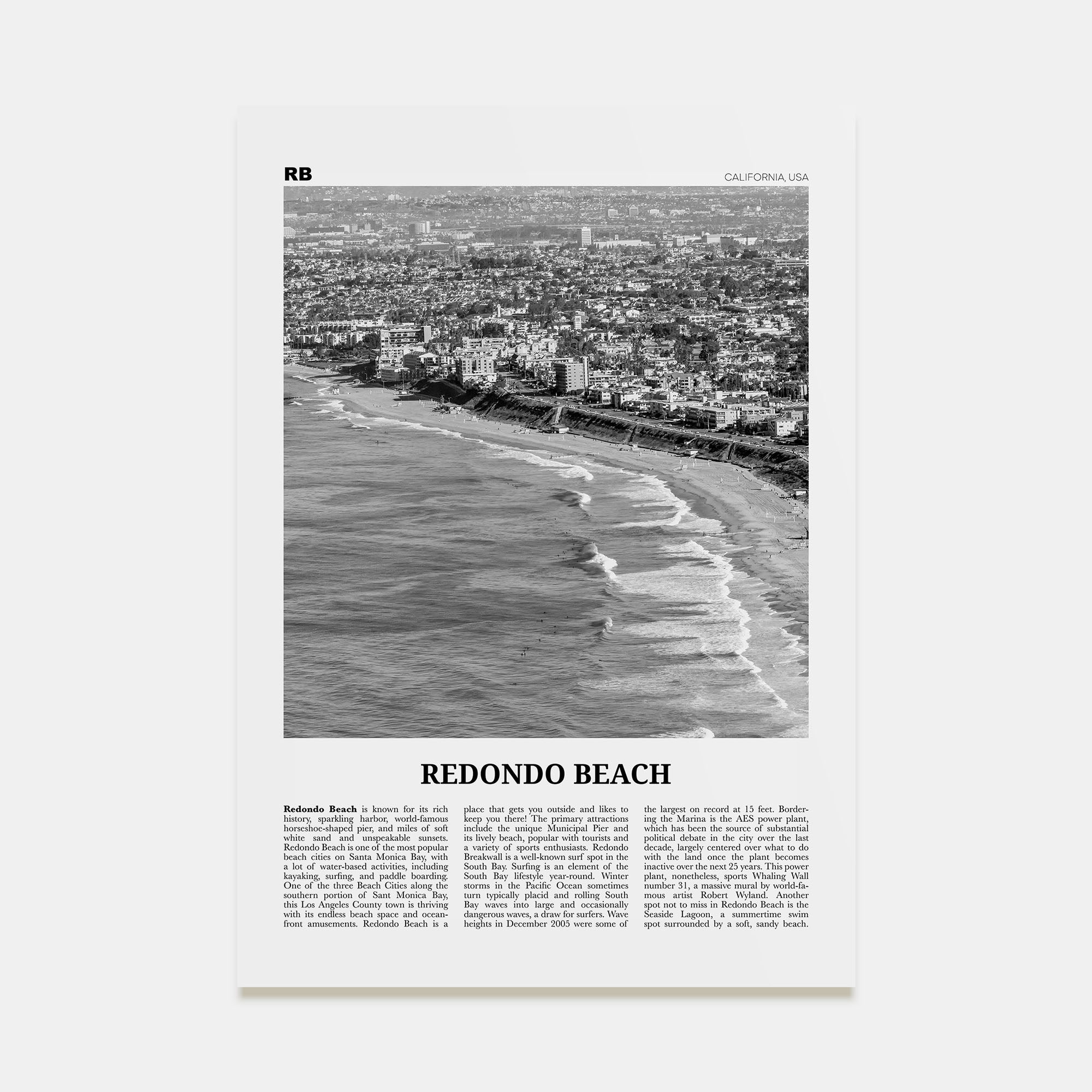 Redondo Beach Travel B&W Poster