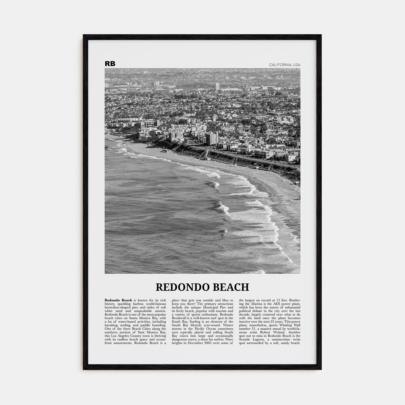 Redondo Beach Travel B&W Poster