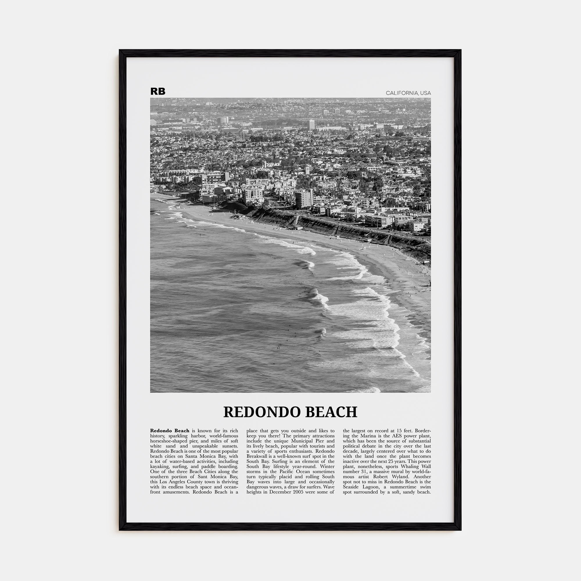 Redondo Beach Travel B&W Poster