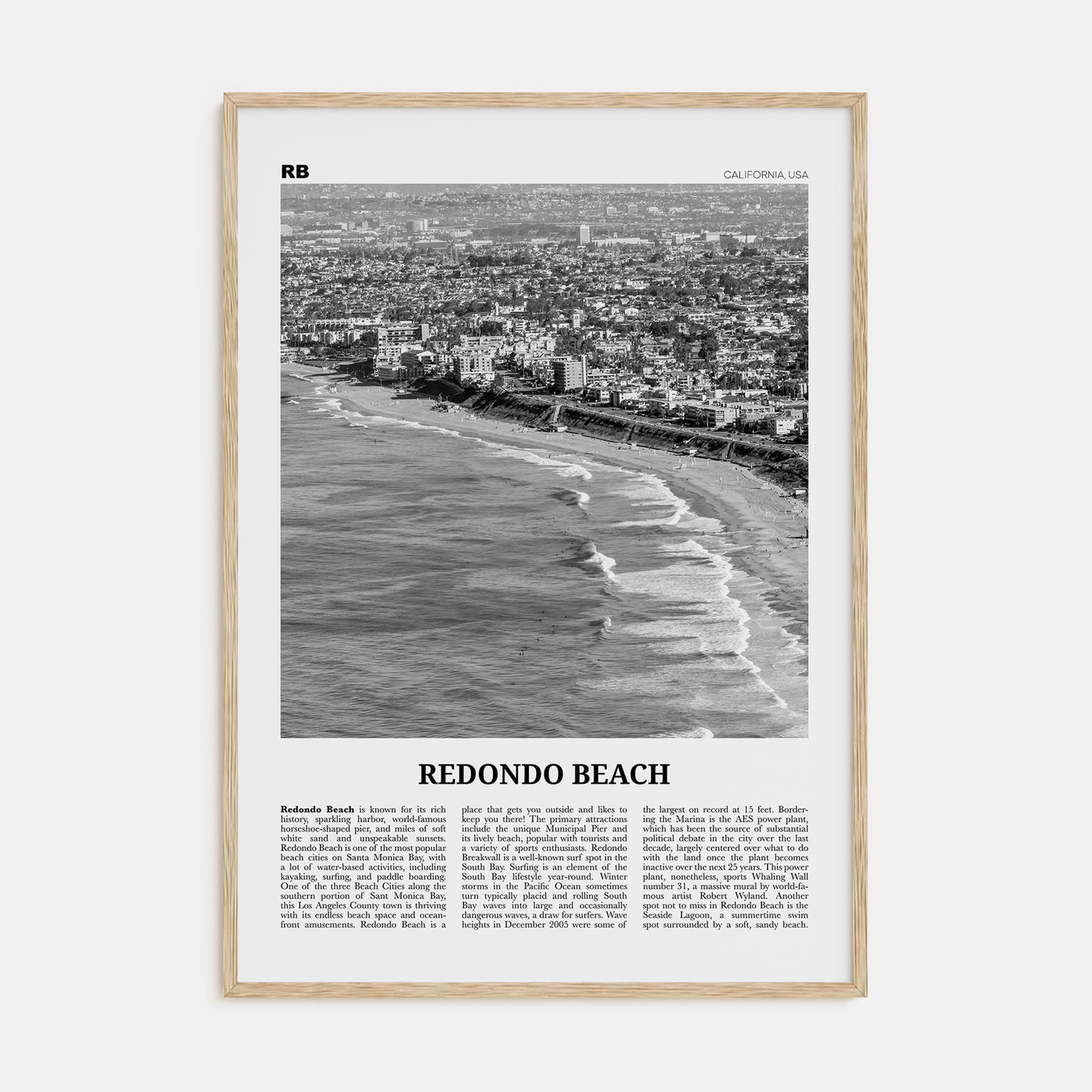 Redondo Beach Travel B&W Poster