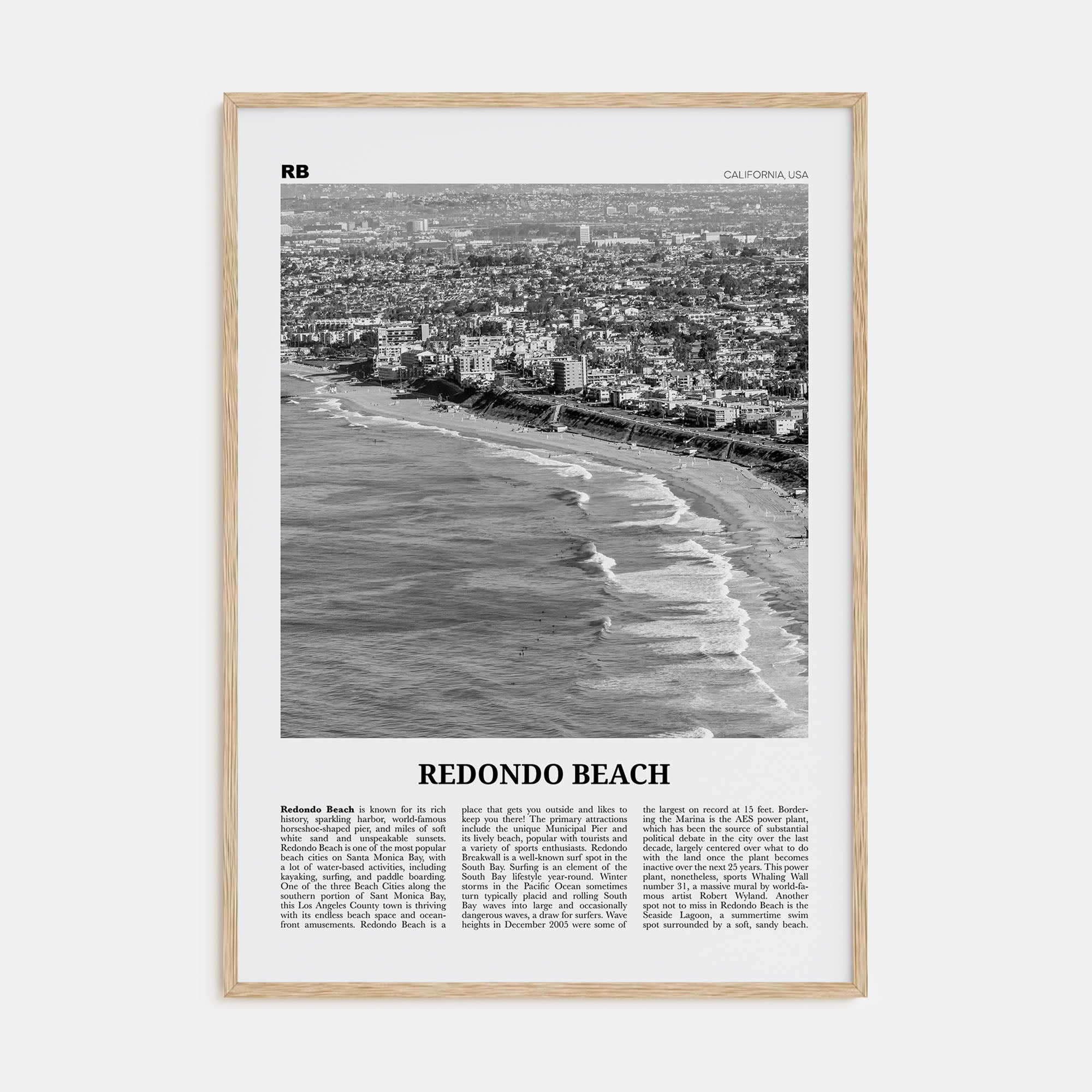 Redondo Beach Travel B&W Poster