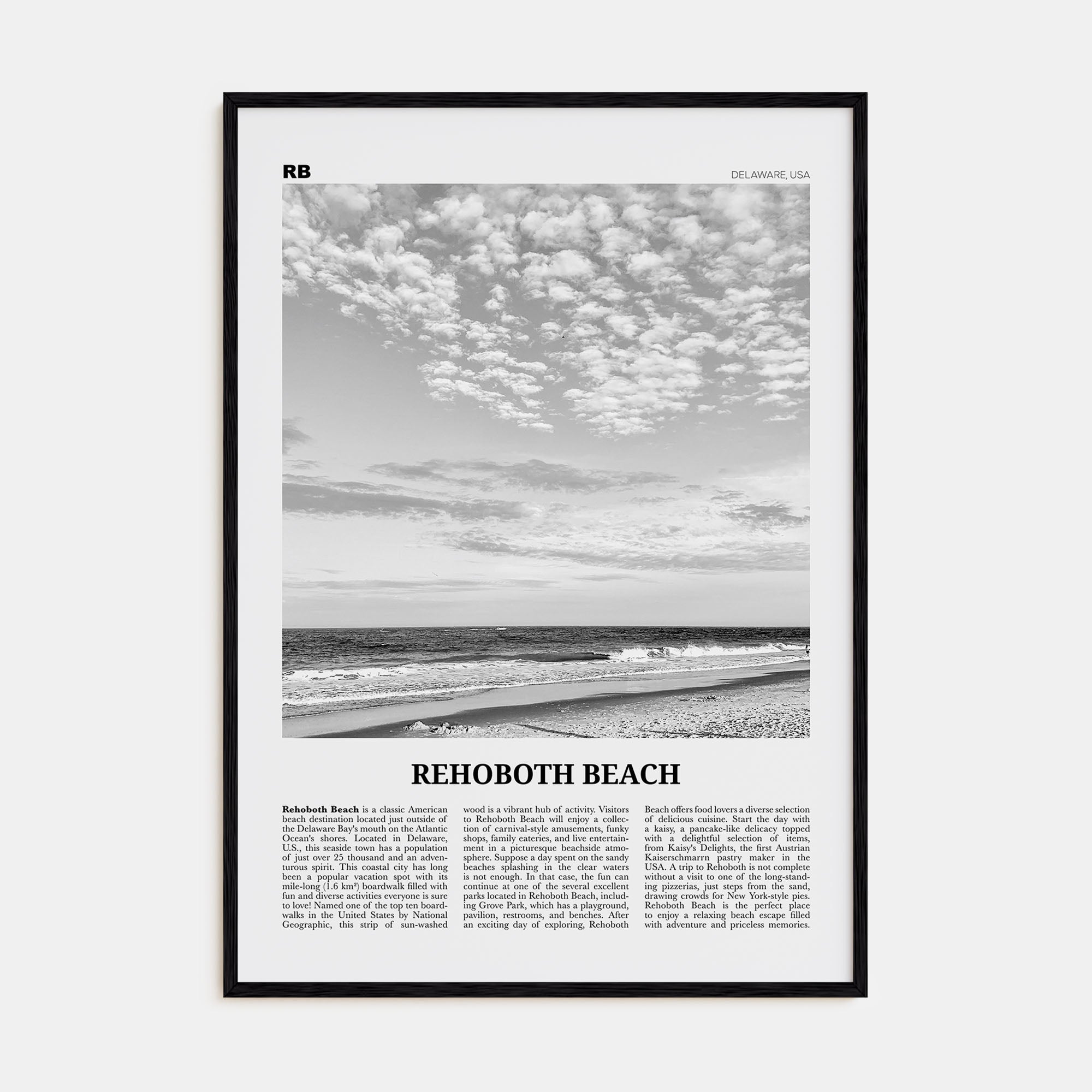 Rehoboth Beach Travel B&W Poster