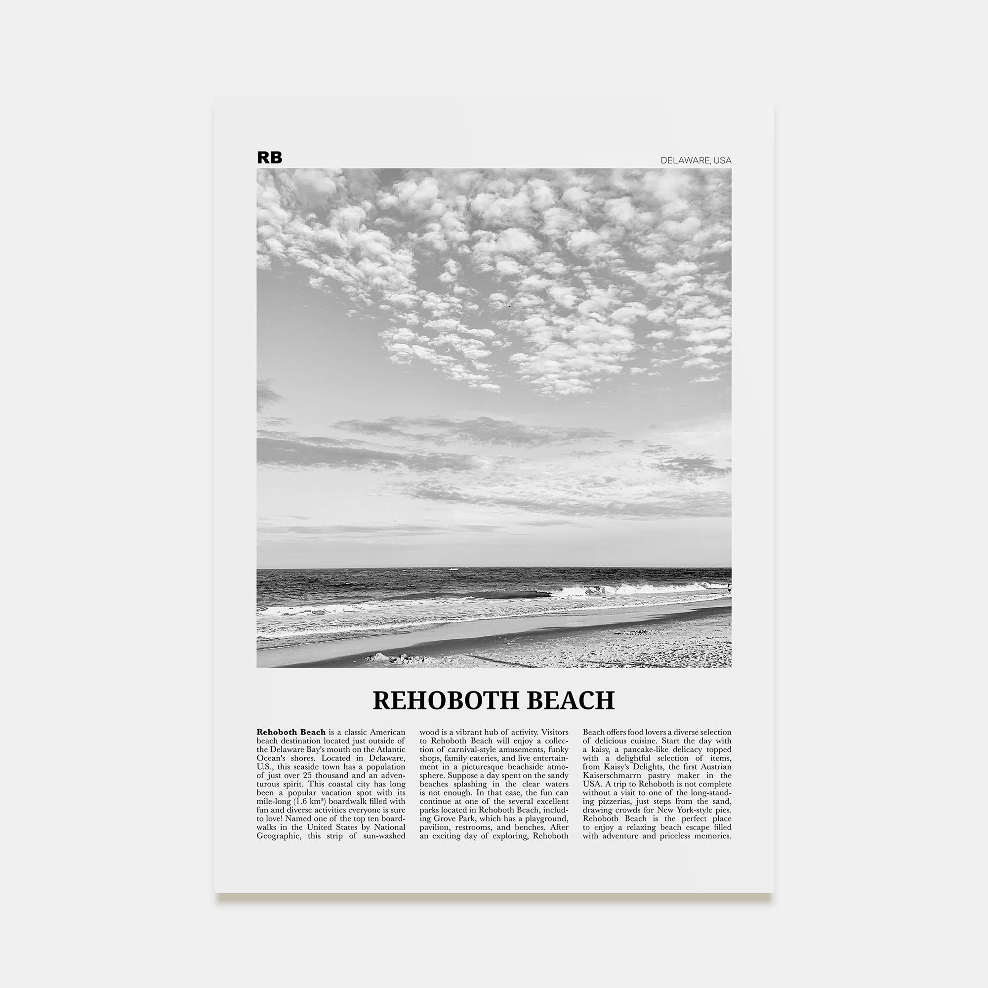 Rehoboth Beach Travel B&W Poster