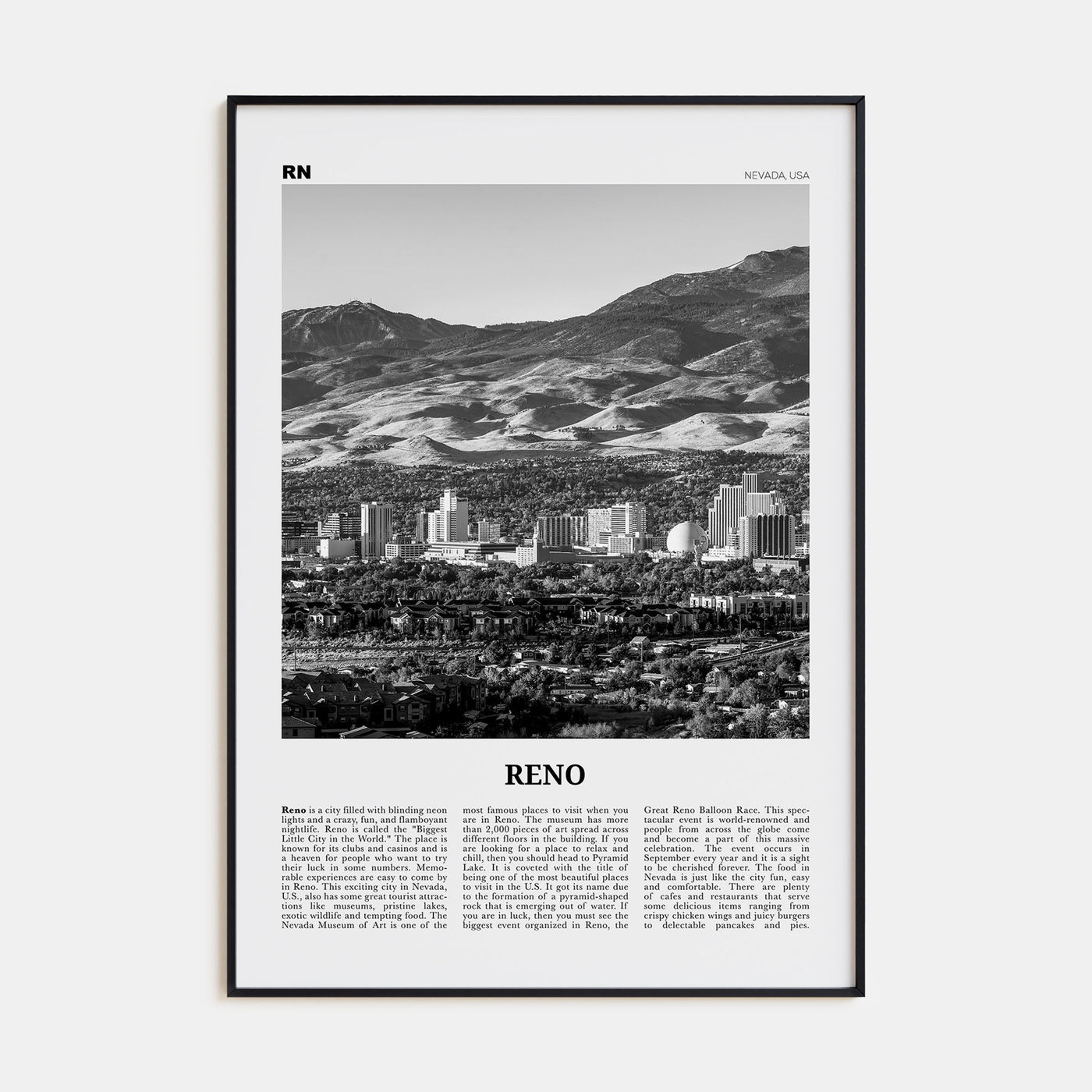 Reno Travel B&W Poster