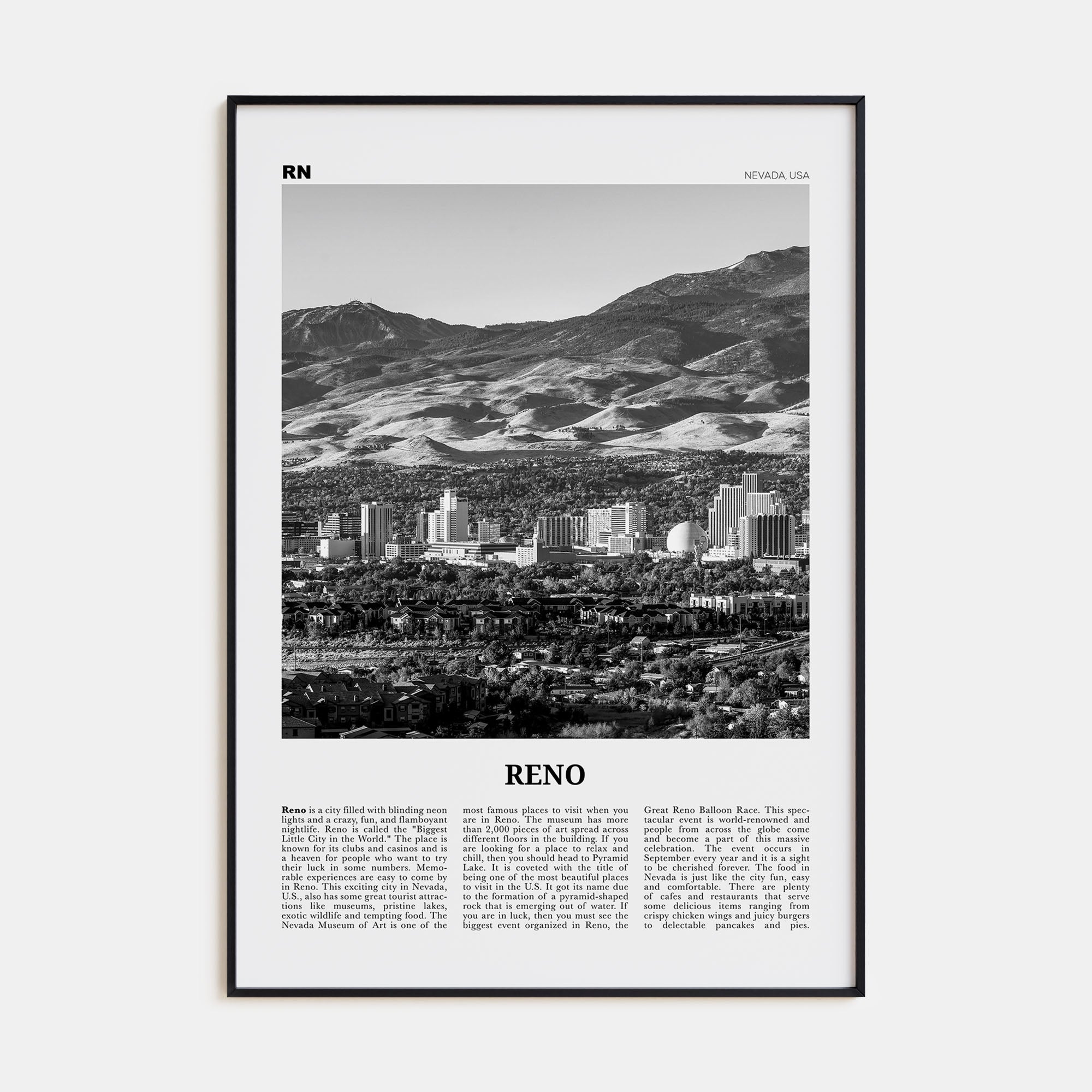Reno Travel B&W Poster