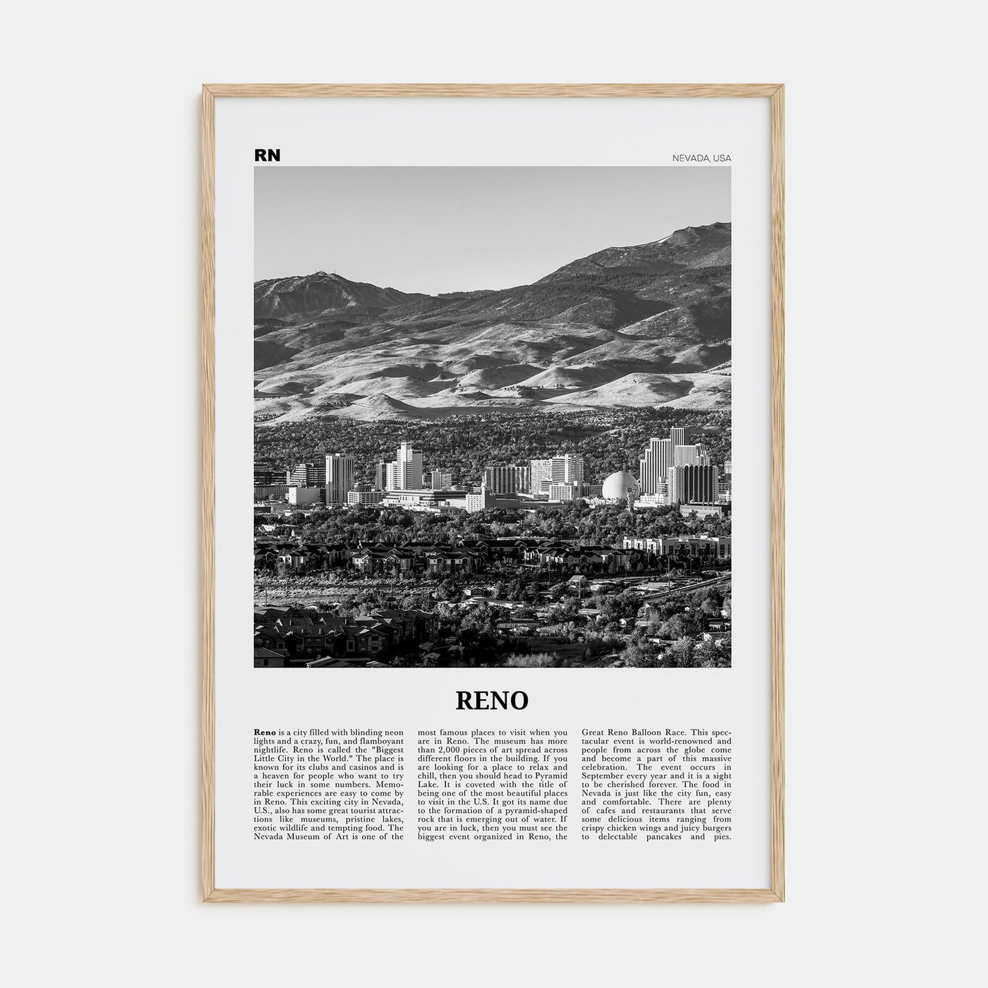 Reno Travel B&W Poster
