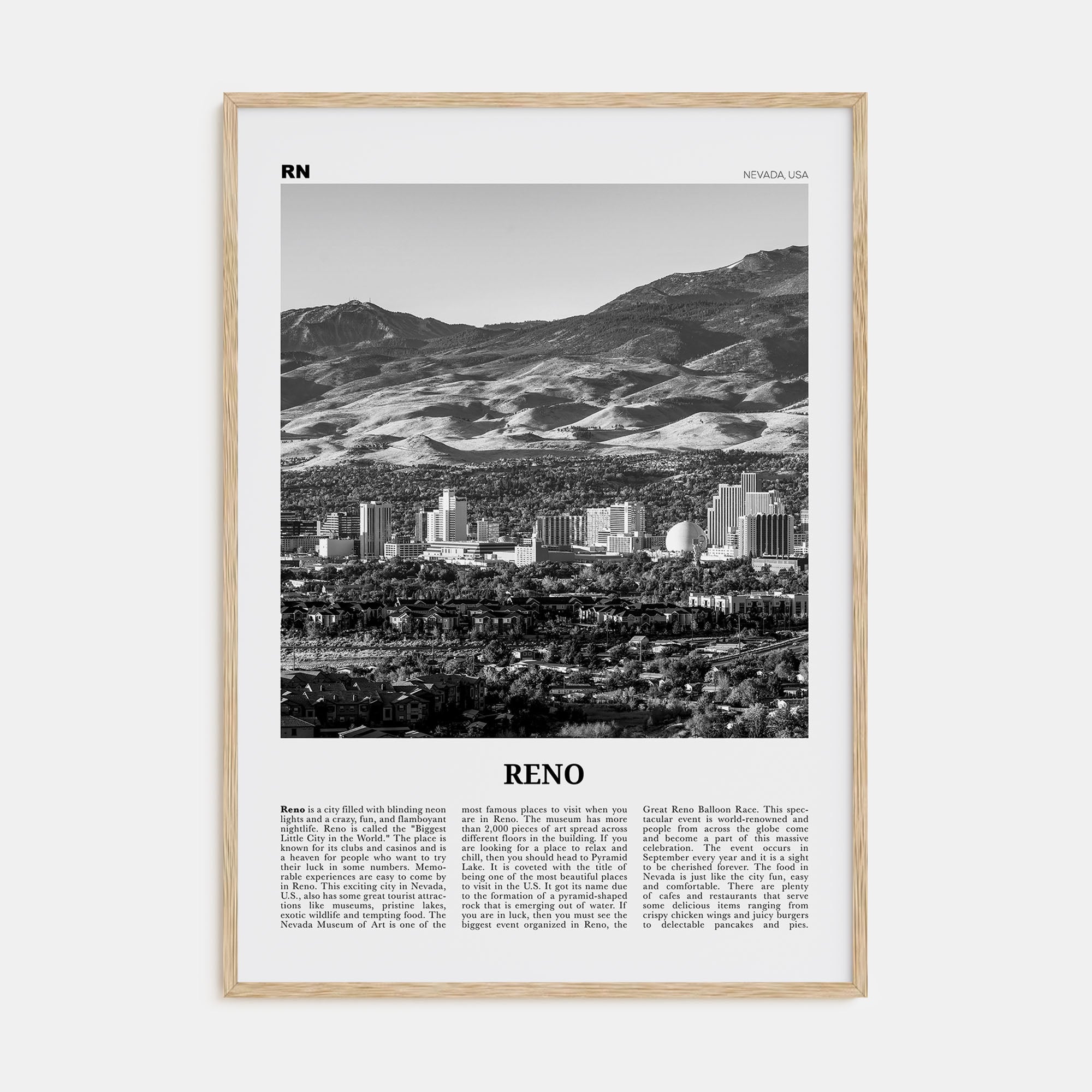 Reno Travel B&W Poster