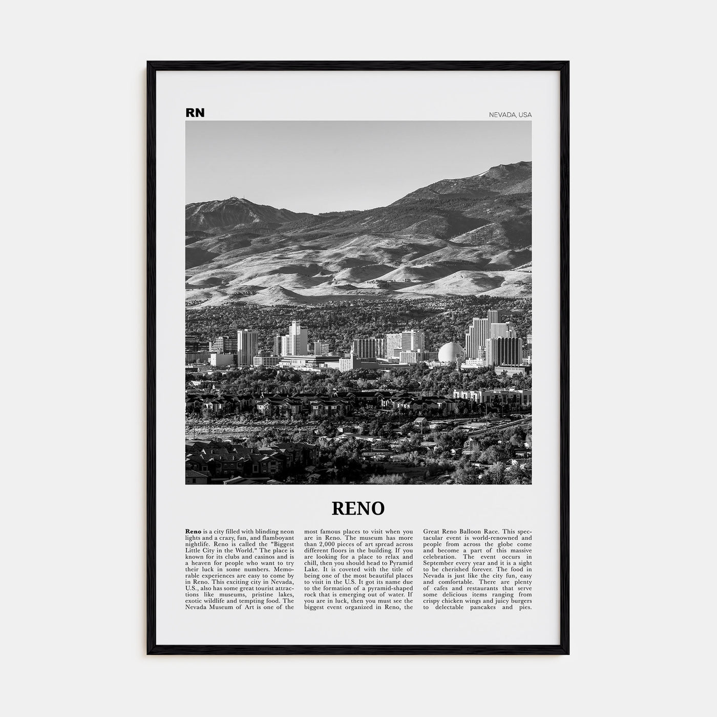 Reno Travel B&W Poster