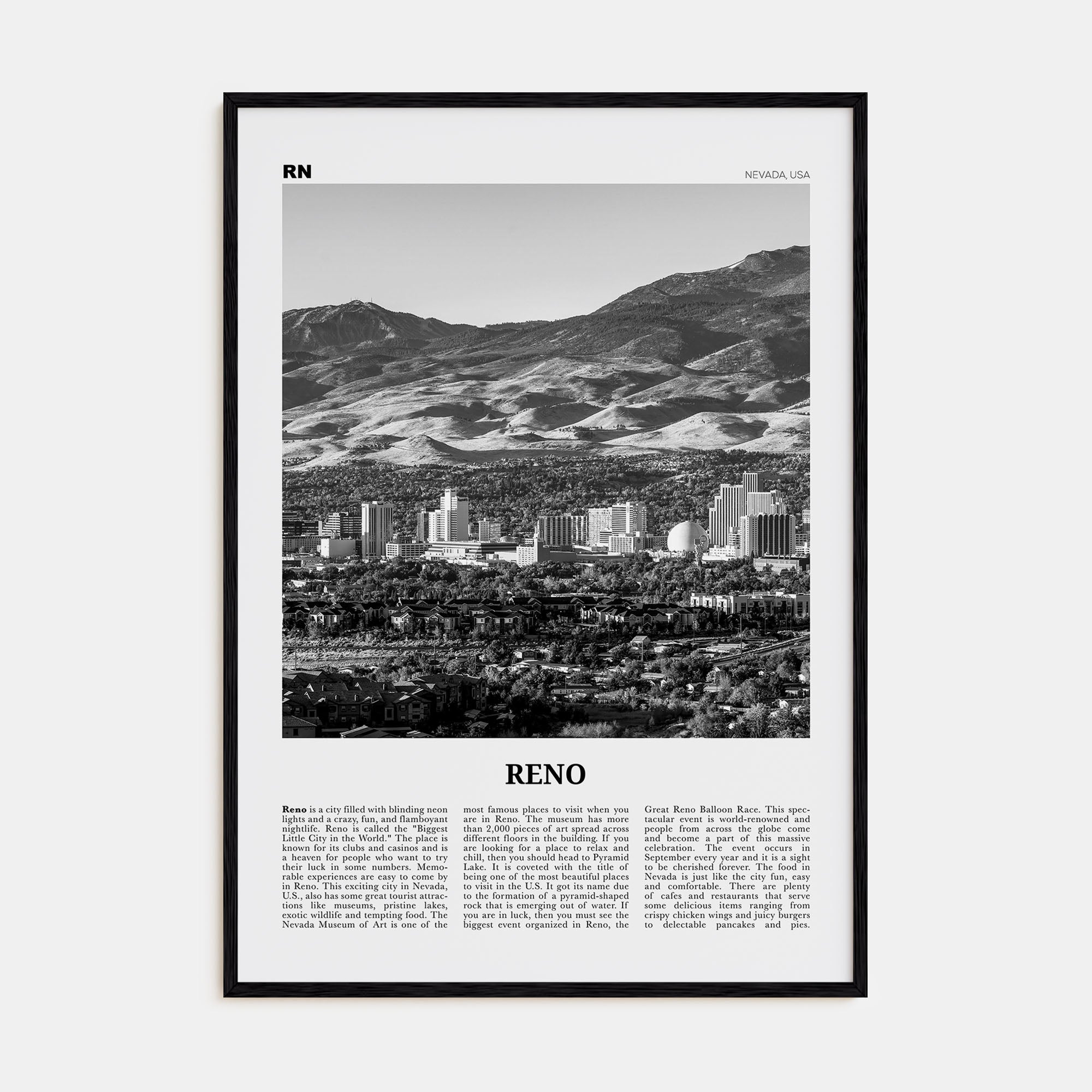 Reno Travel B&W Poster