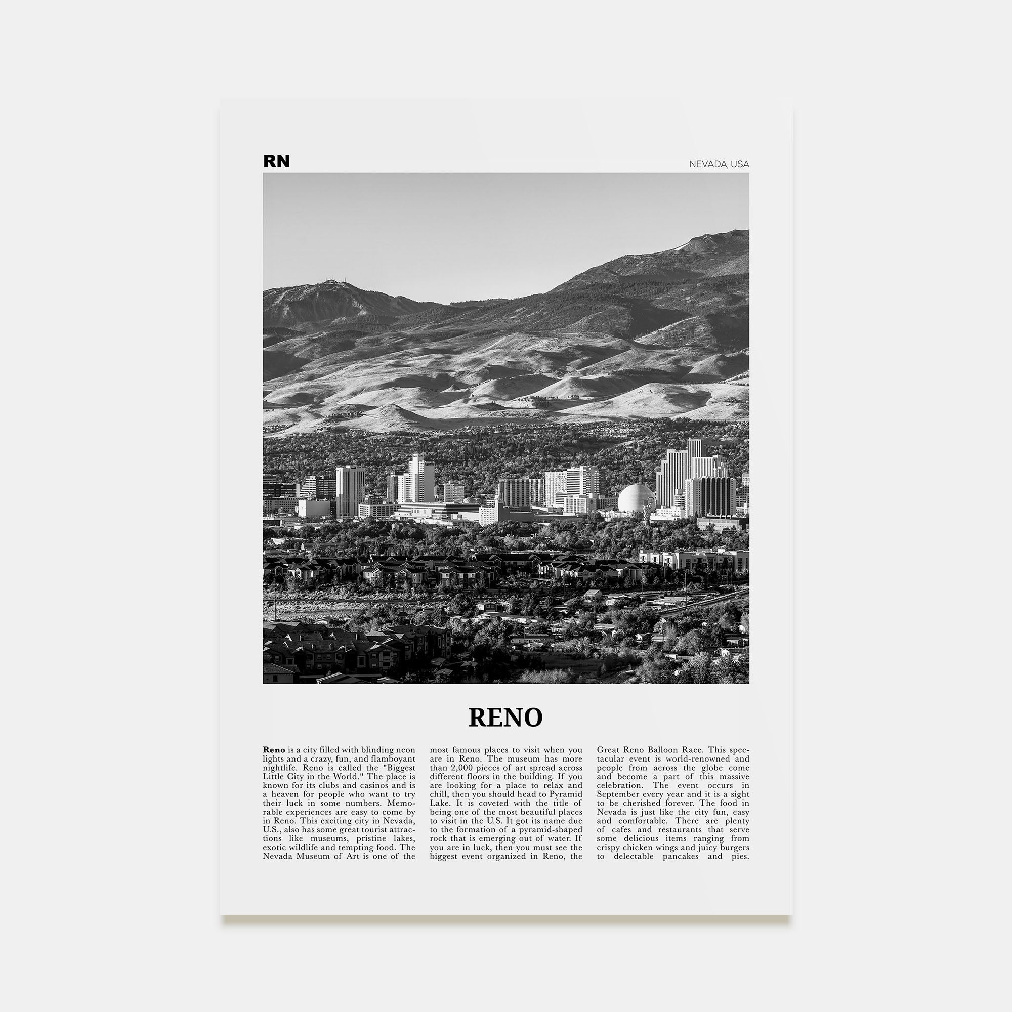 Reno Travel B&W Poster