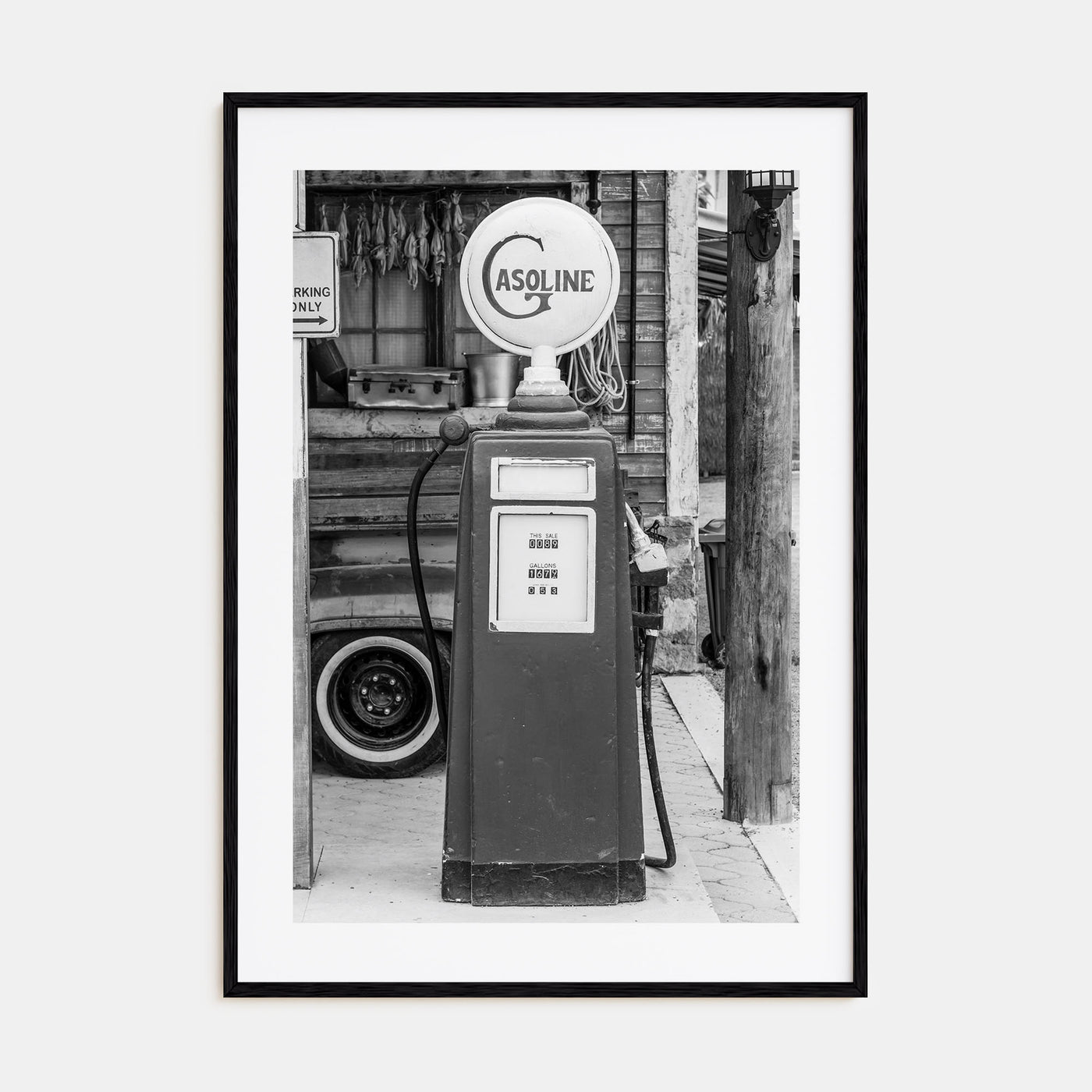 Retro Gas Pump Photo B&W Poster
