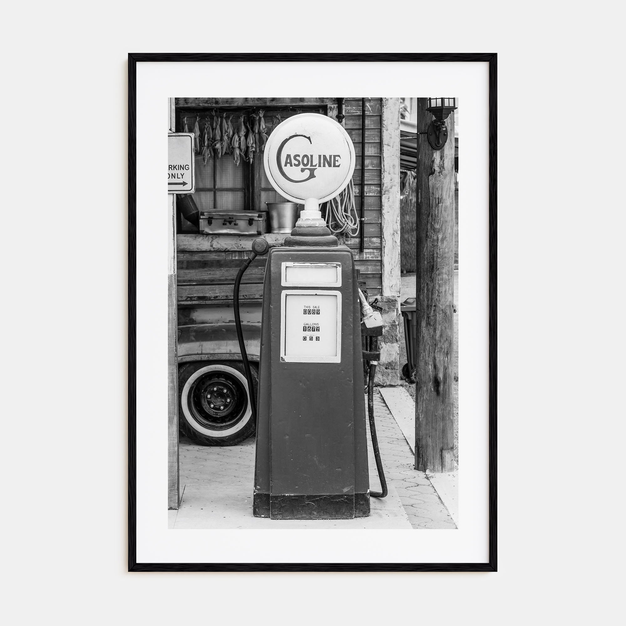Retro Gas Pump Photo B&W Poster