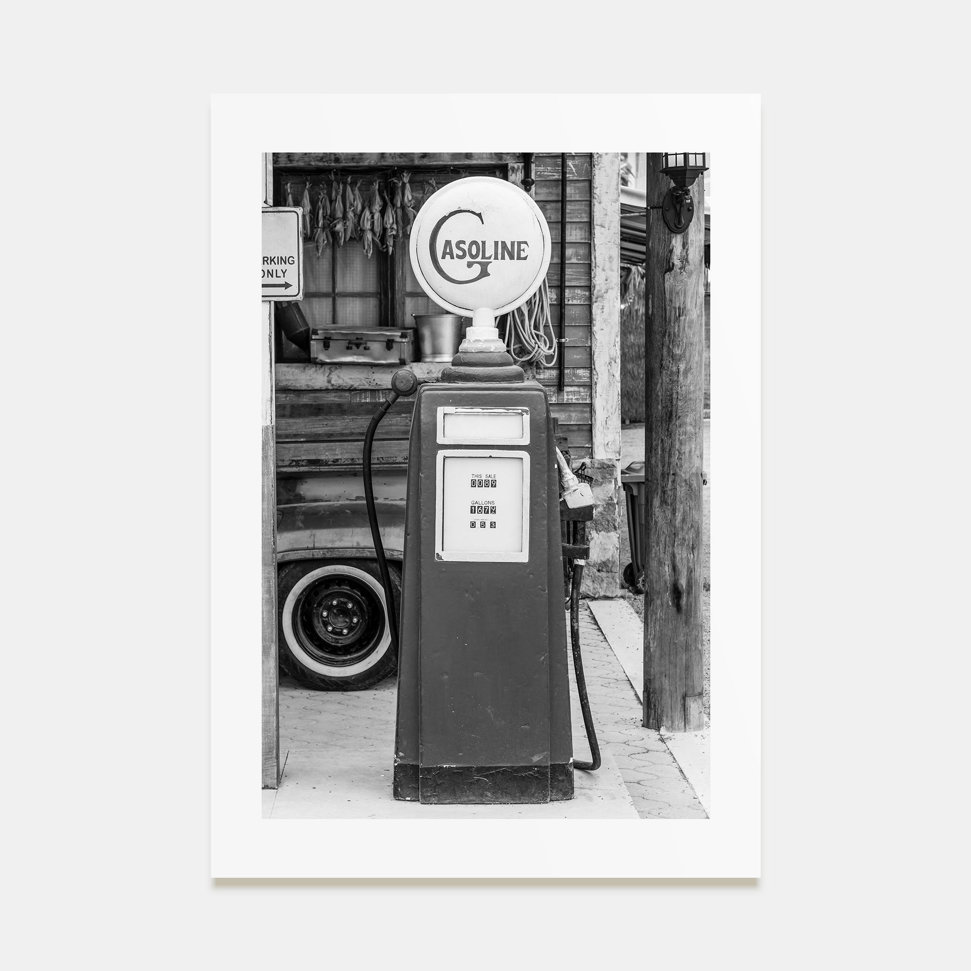 Retro Gas Pump Photo B&W Poster