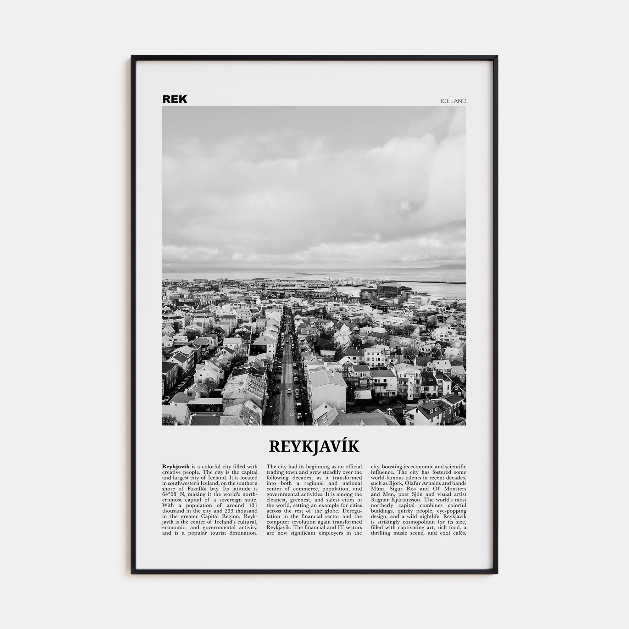 Reykjavík Travel B&W Poster