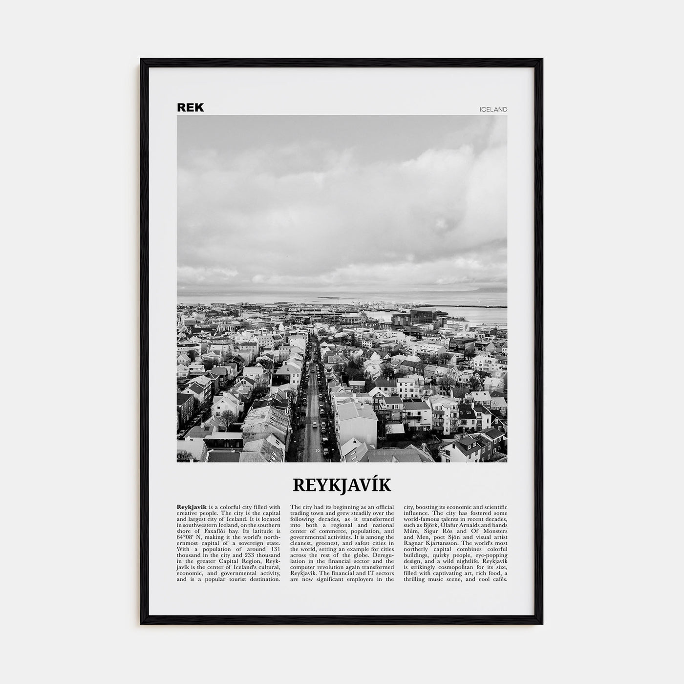 Reykjavík Travel B&W Poster