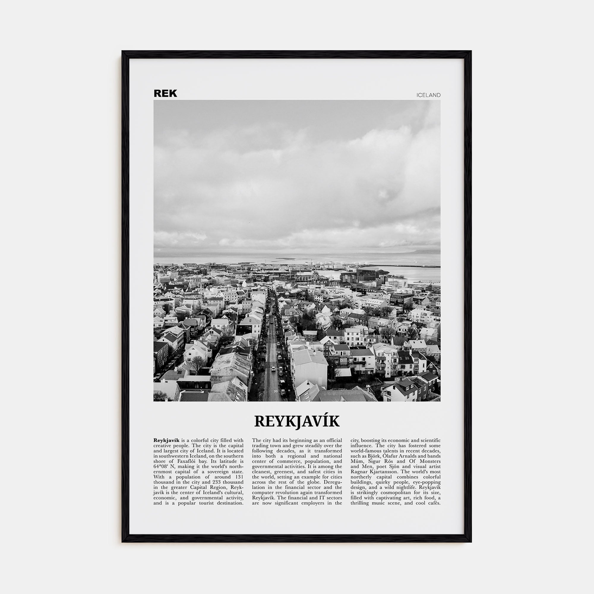 Reykjavík Travel B&W Poster