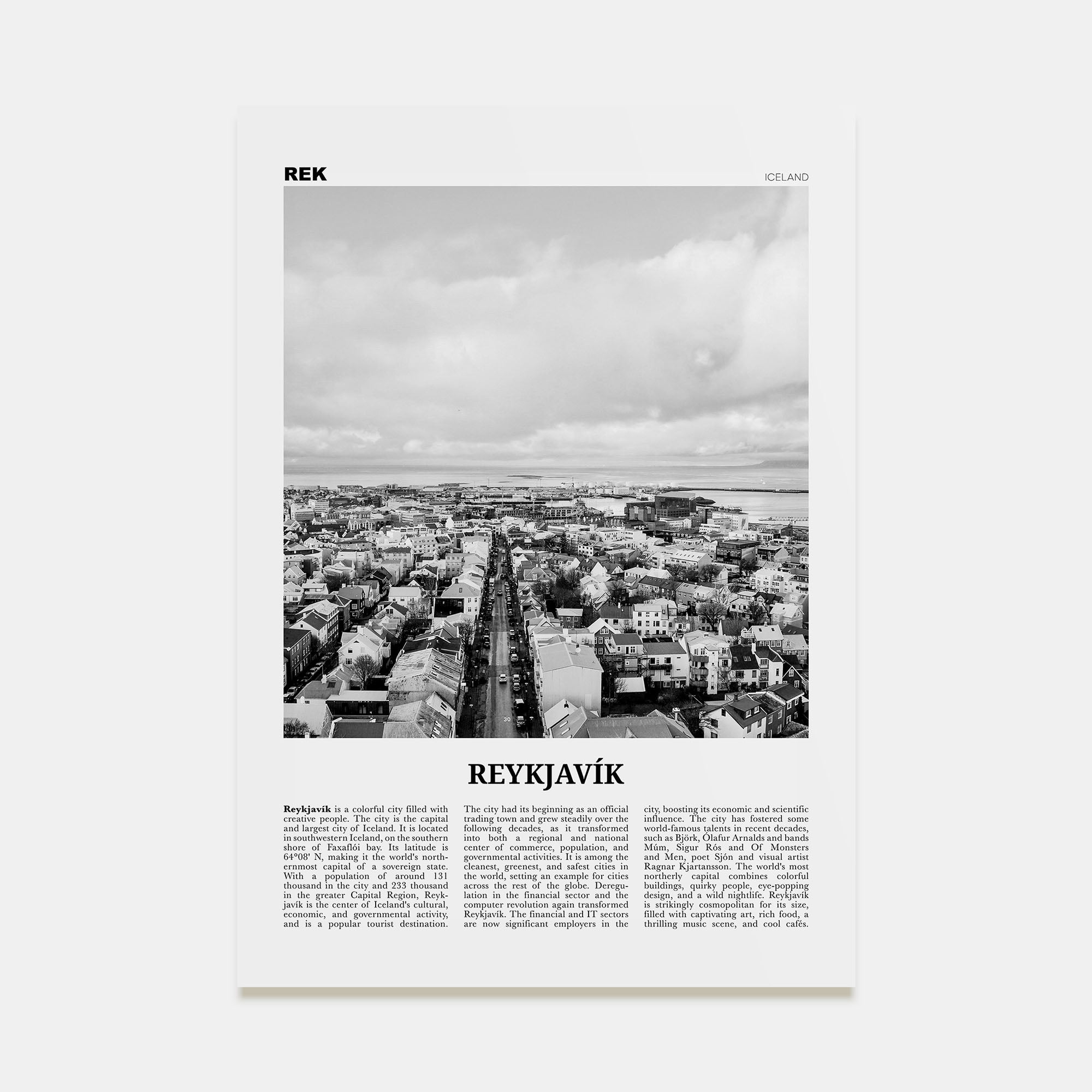 Reykjavík Travel B&W Poster