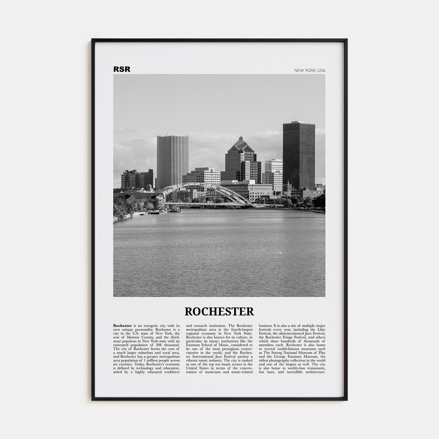 Rochester, New York Travel B&W Poster