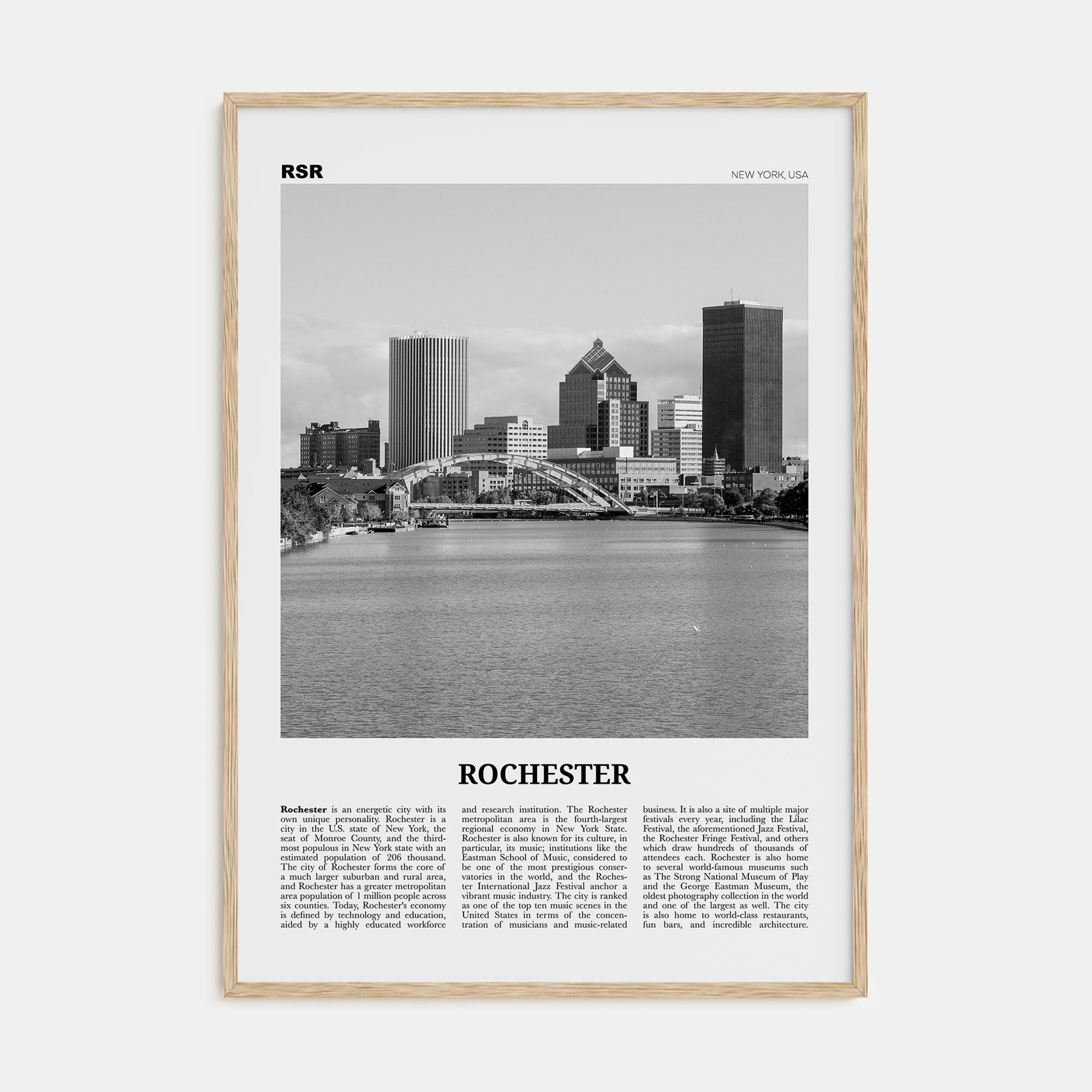 Rochester, New York Travel B&W Poster