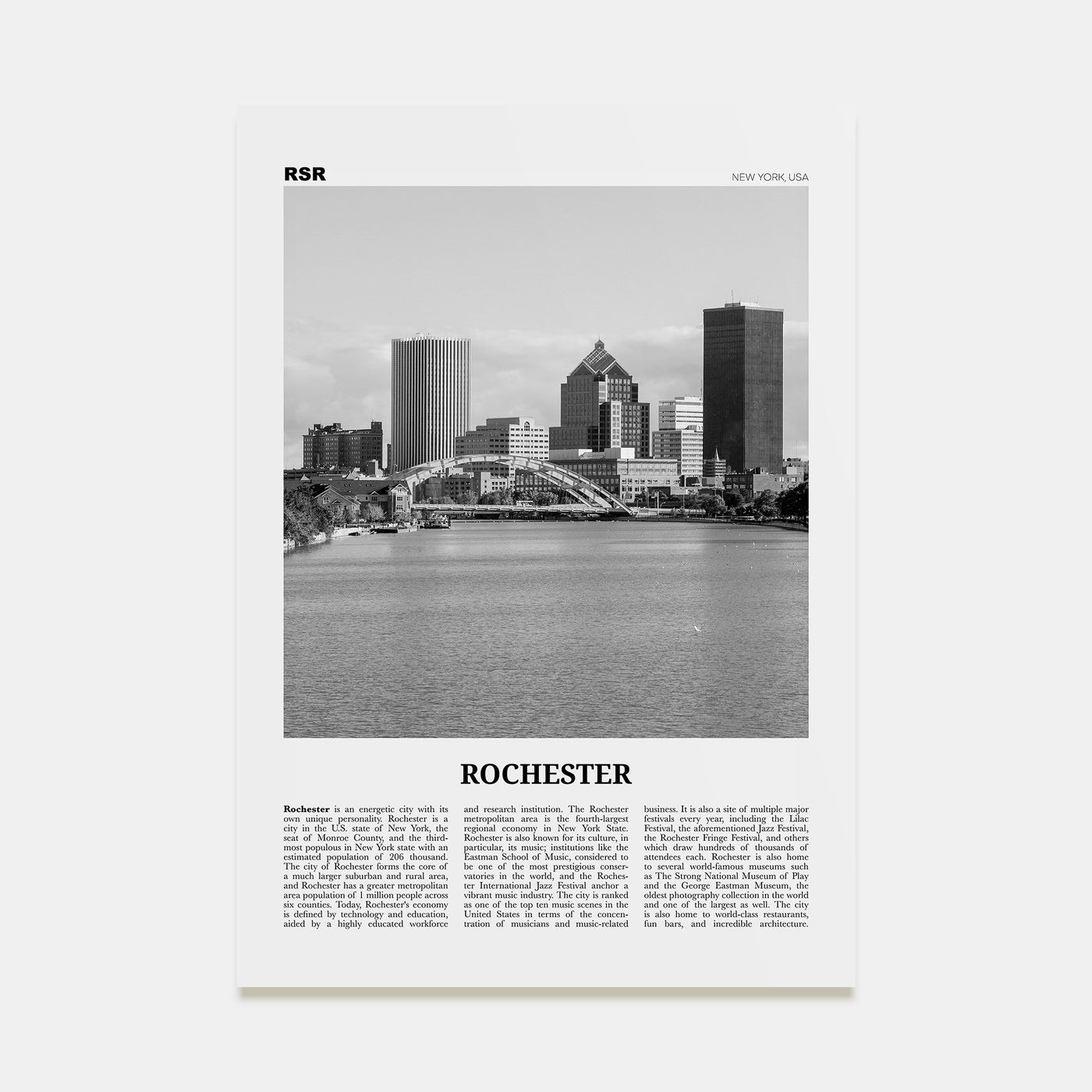 Rochester, New York Travel B&W Poster