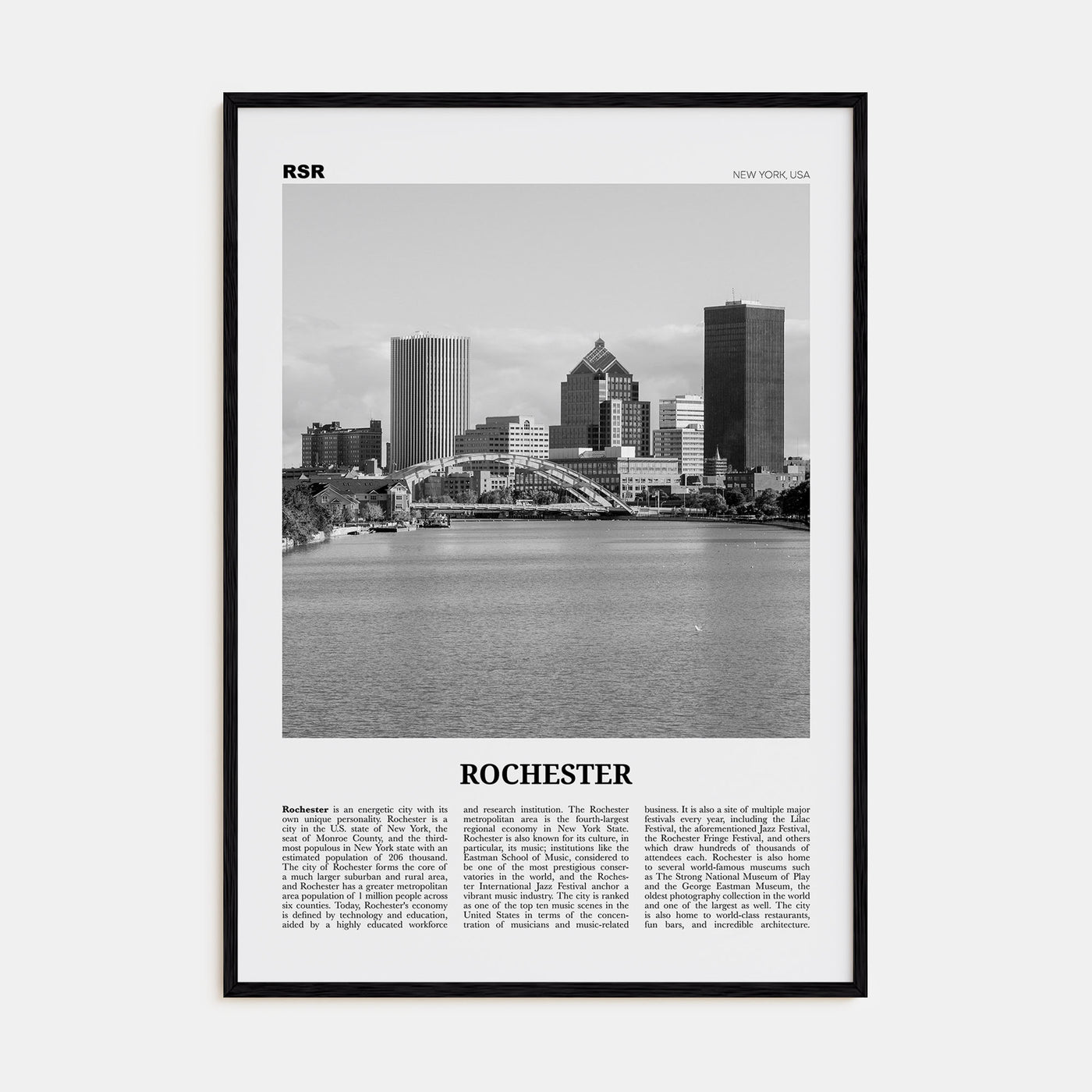 Rochester, New York Travel B&W Poster