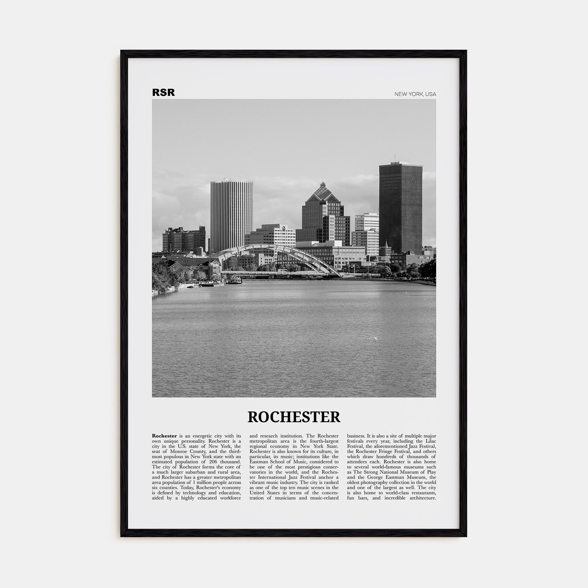 Rochester, New York Travel B&W Poster