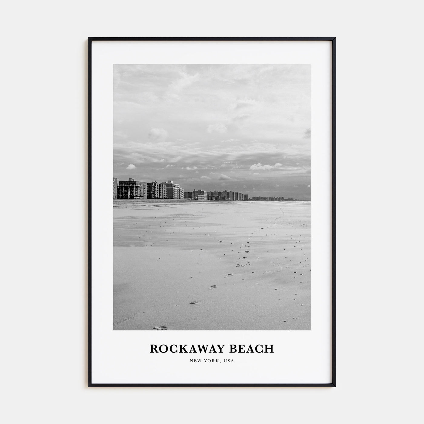 Rockaway Beach Portrait B&W Poster
