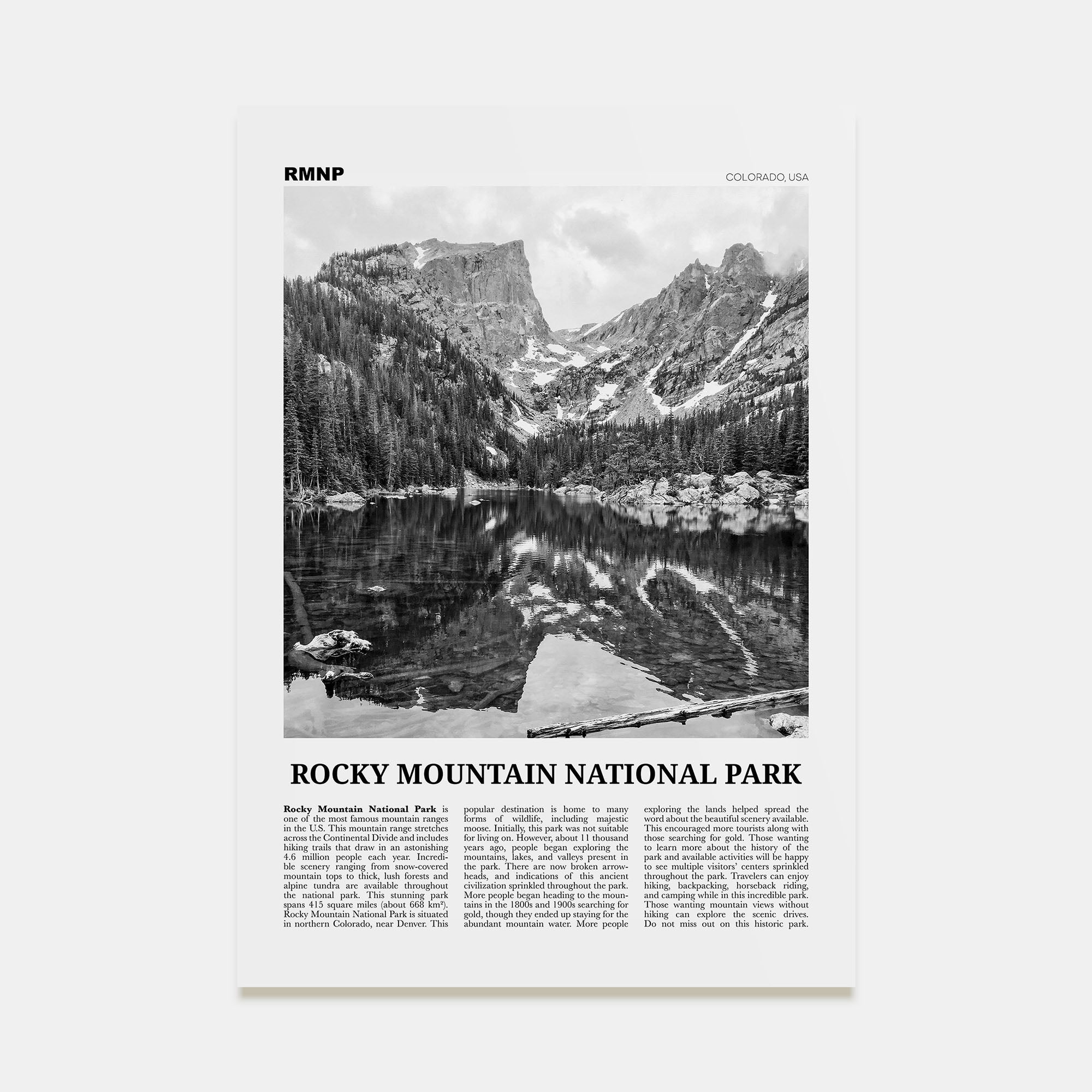 Rocky Mountain National Park Travel B&W Poster