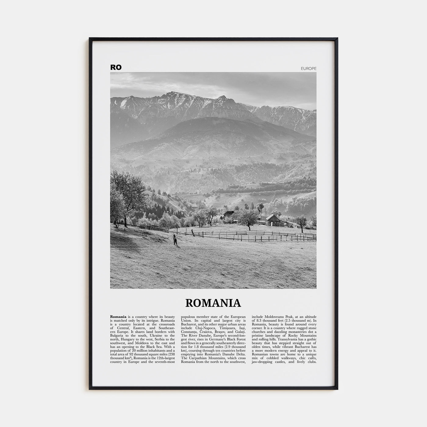Romania Travel B&W Poster