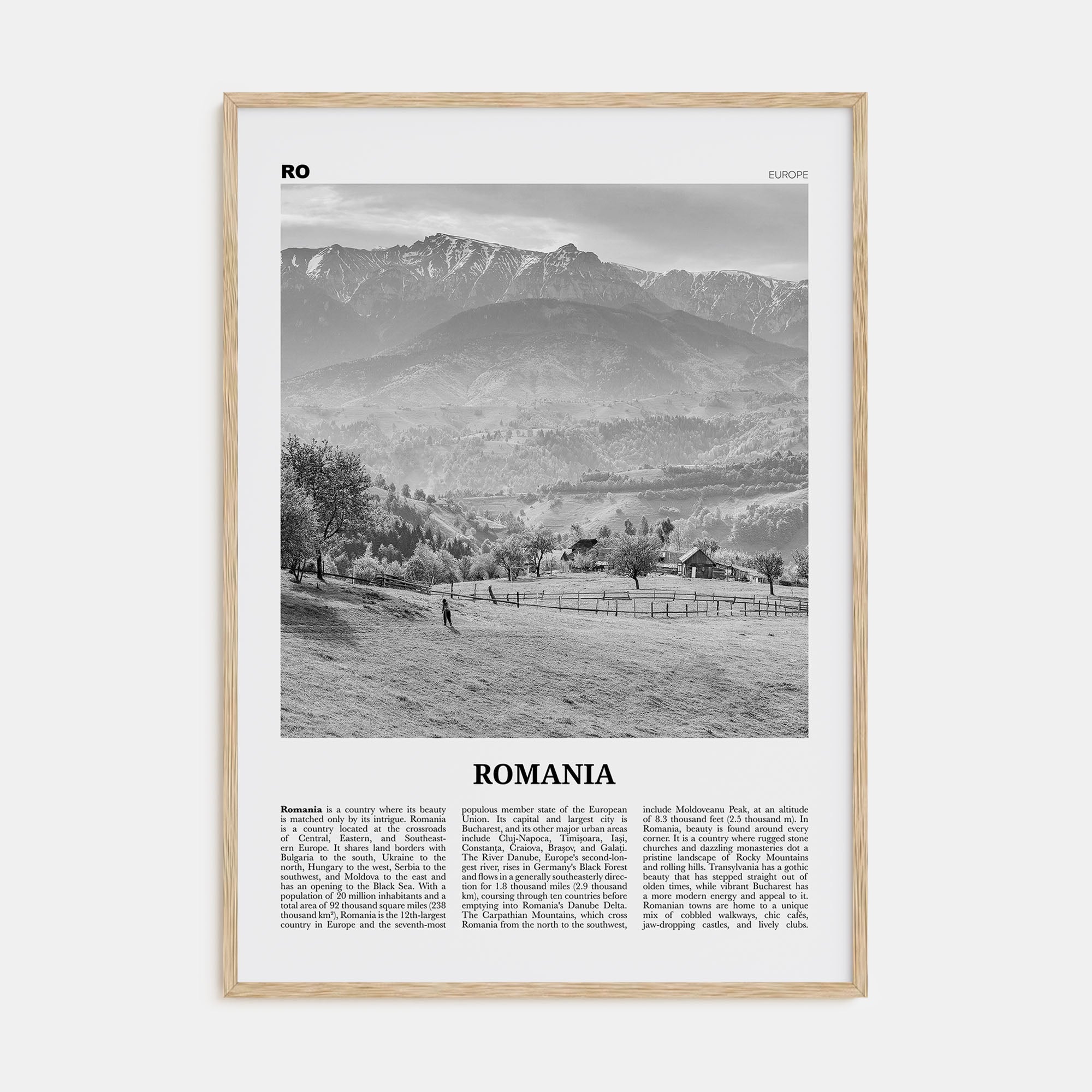 Romania Travel B&W Poster