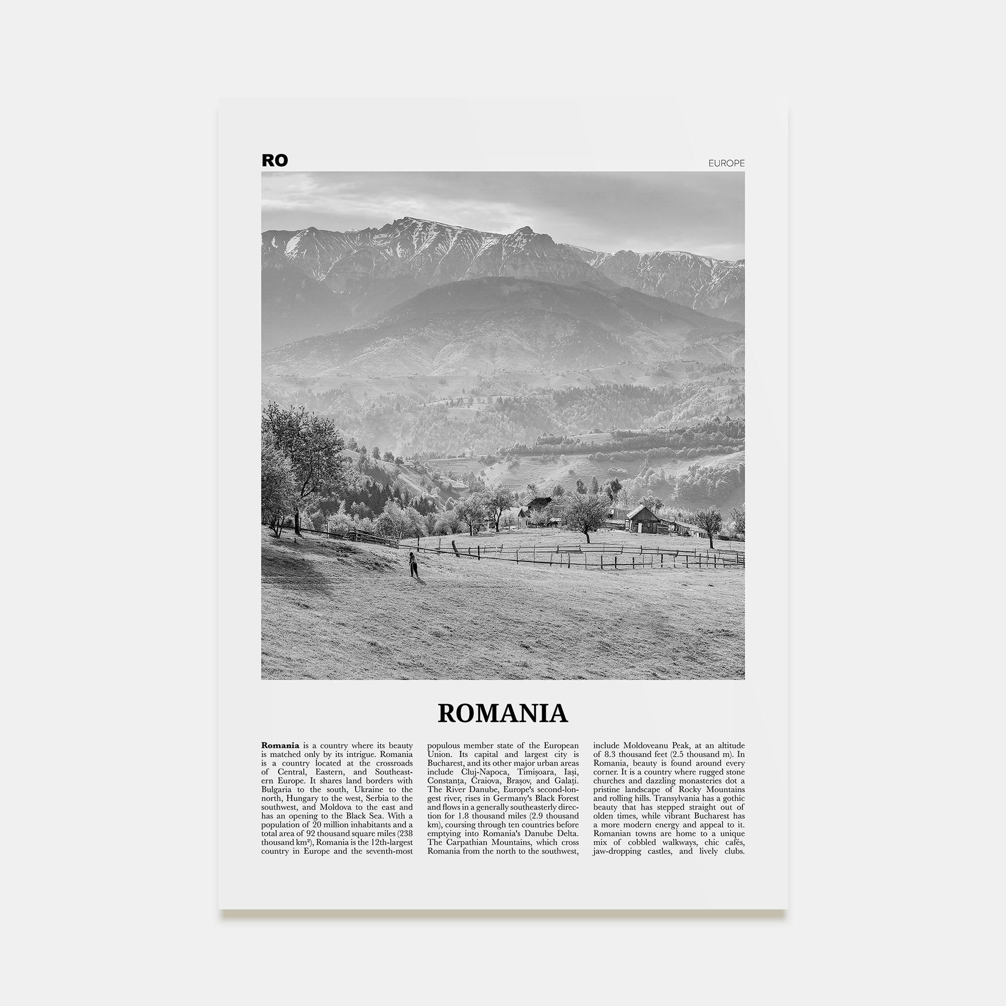 Romania Travel B&W Poster