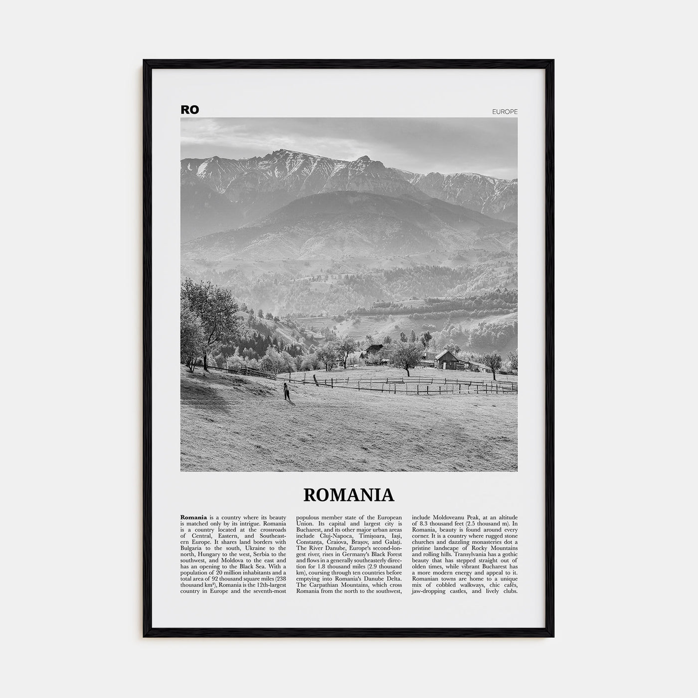 Romania Travel B&W Poster