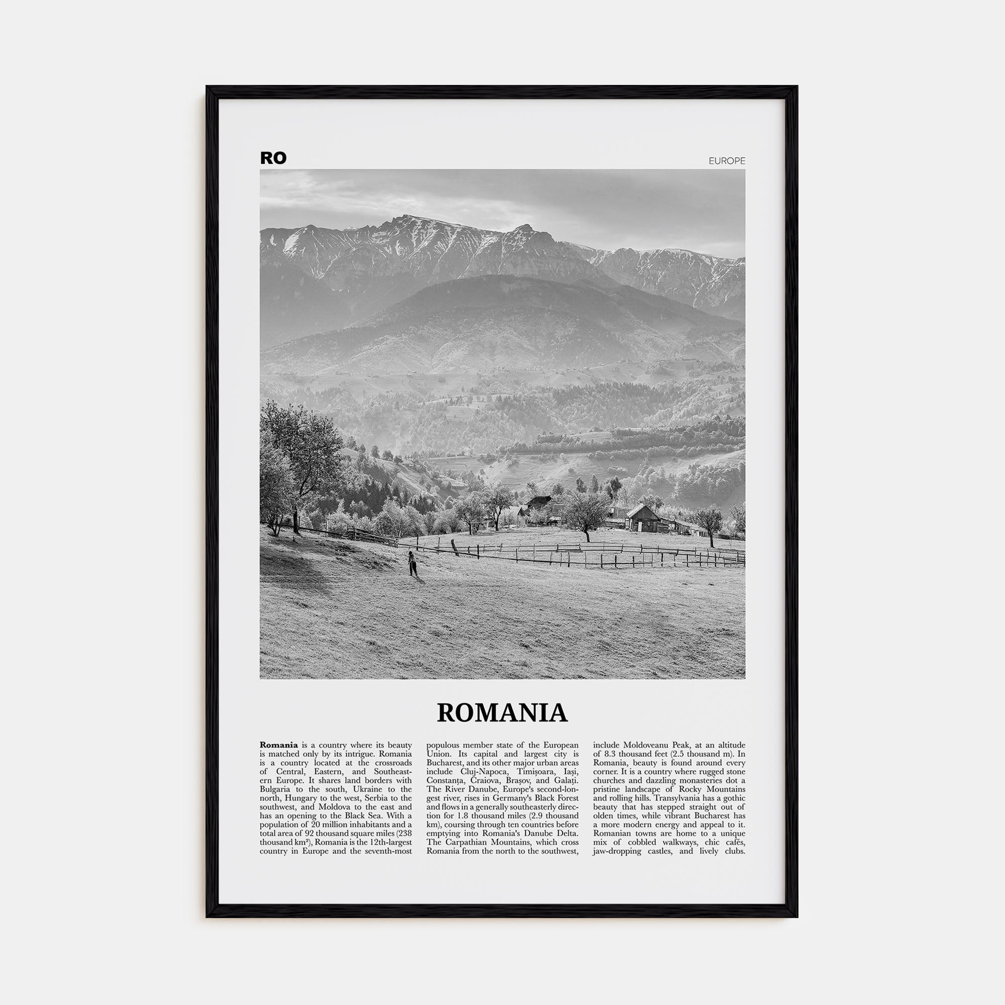 Romania Travel B&W Poster