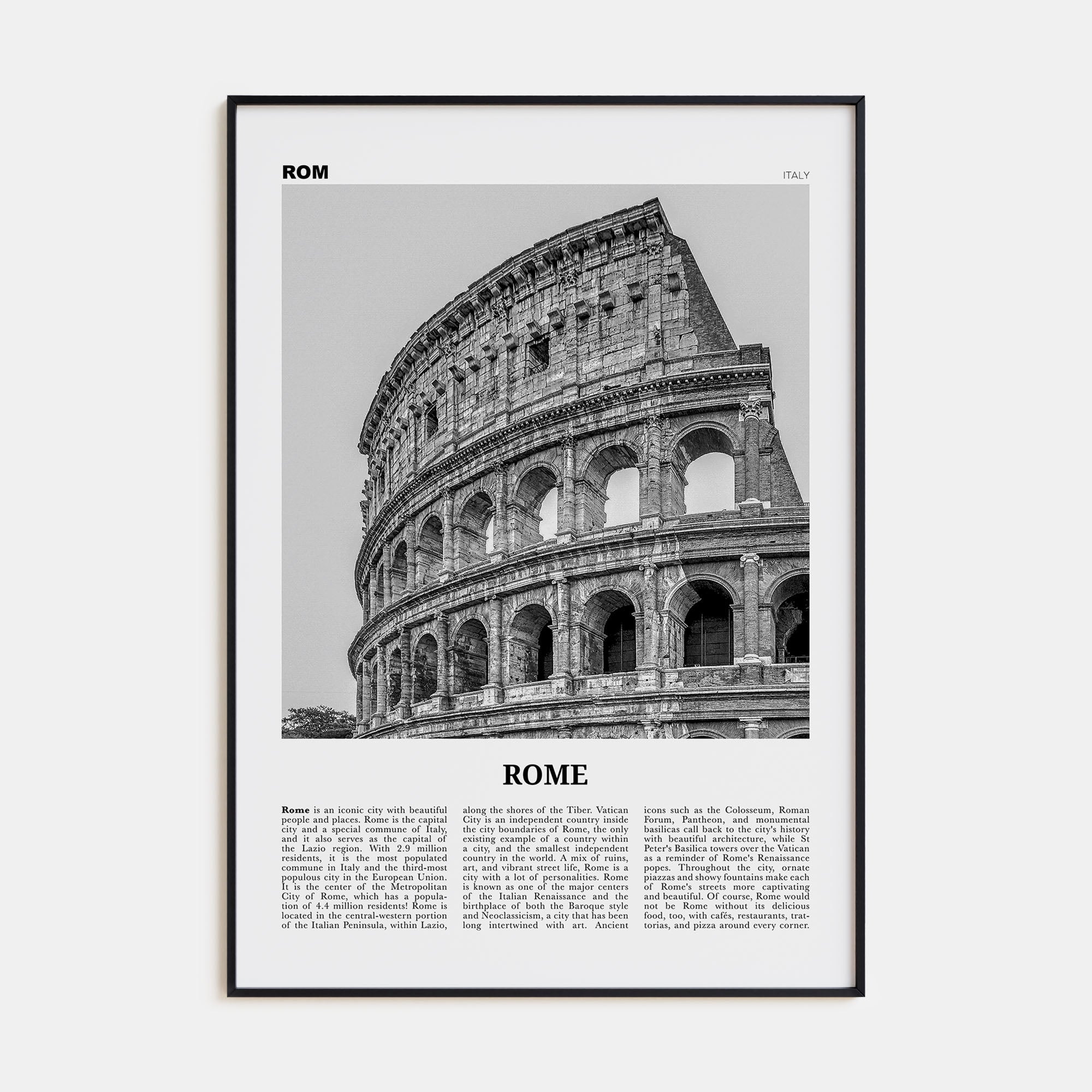 Rome Travel B&W No 2 Poster