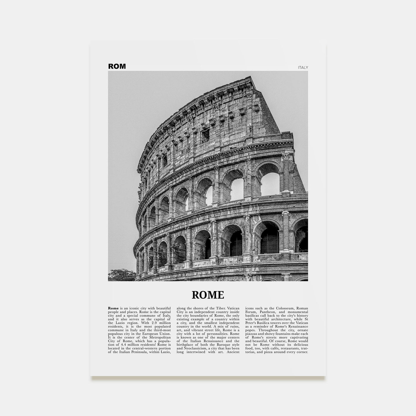 Rome Travel B&W No 2 Poster