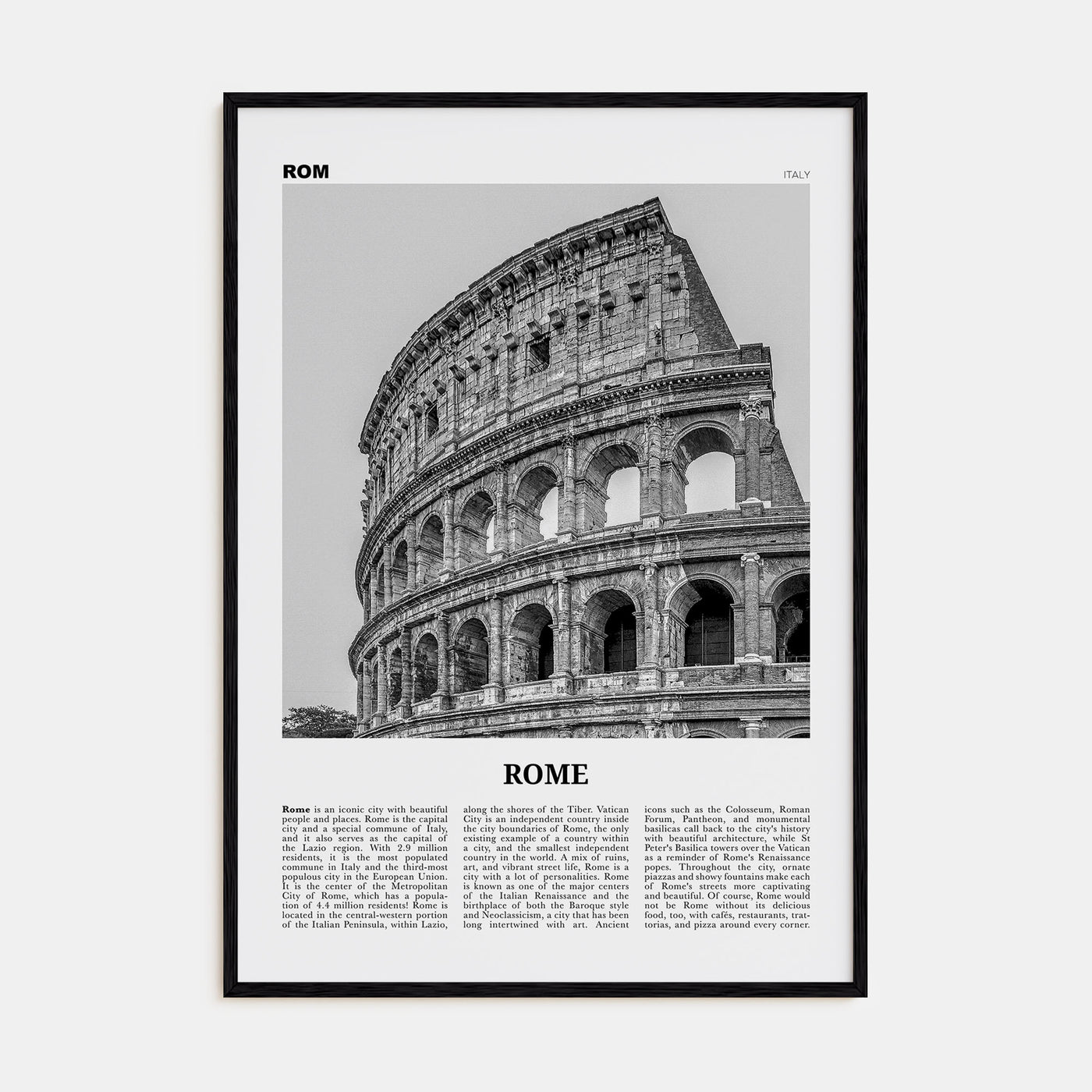 Rome Travel B&W No 2 Poster
