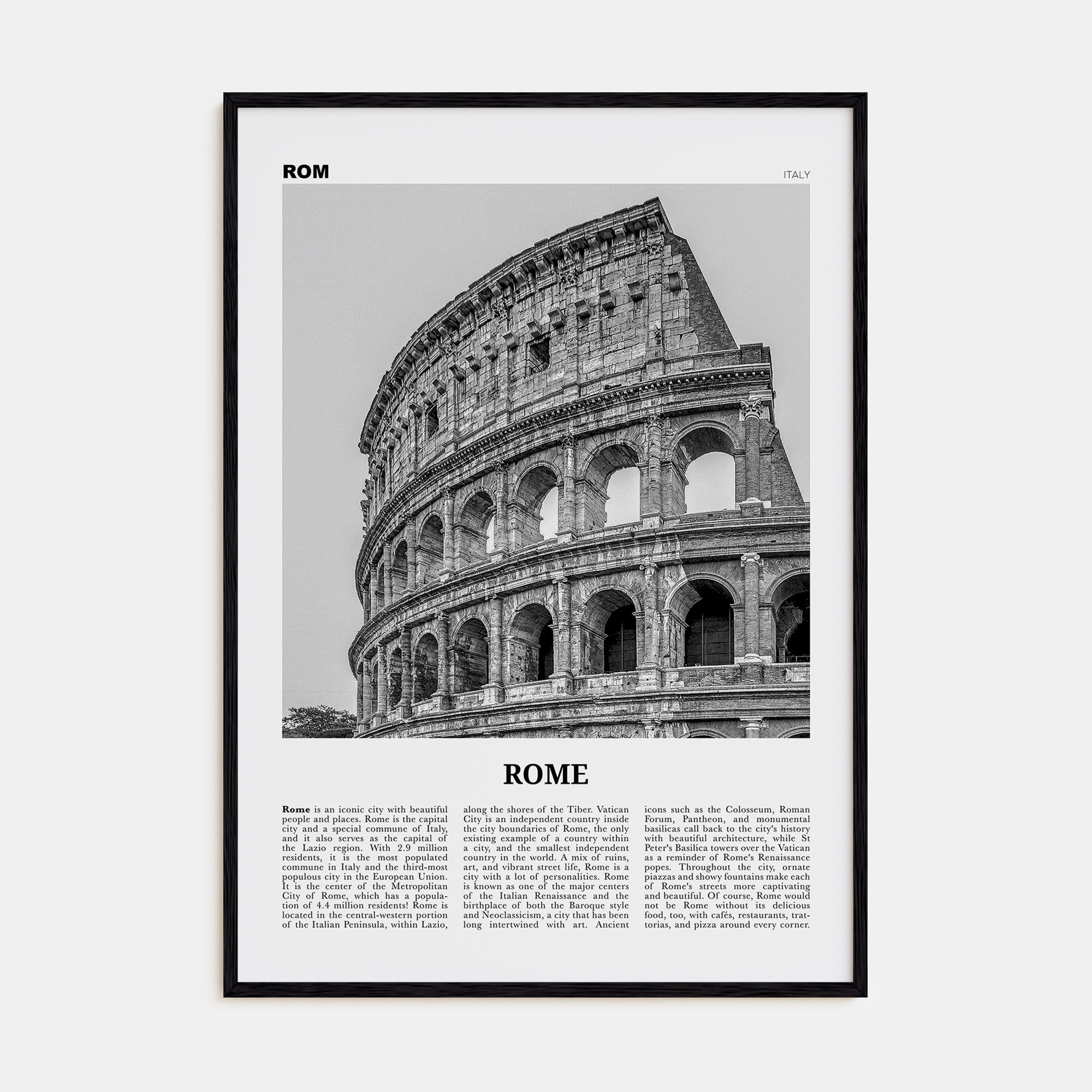 Rome Travel B&W No 2 Poster